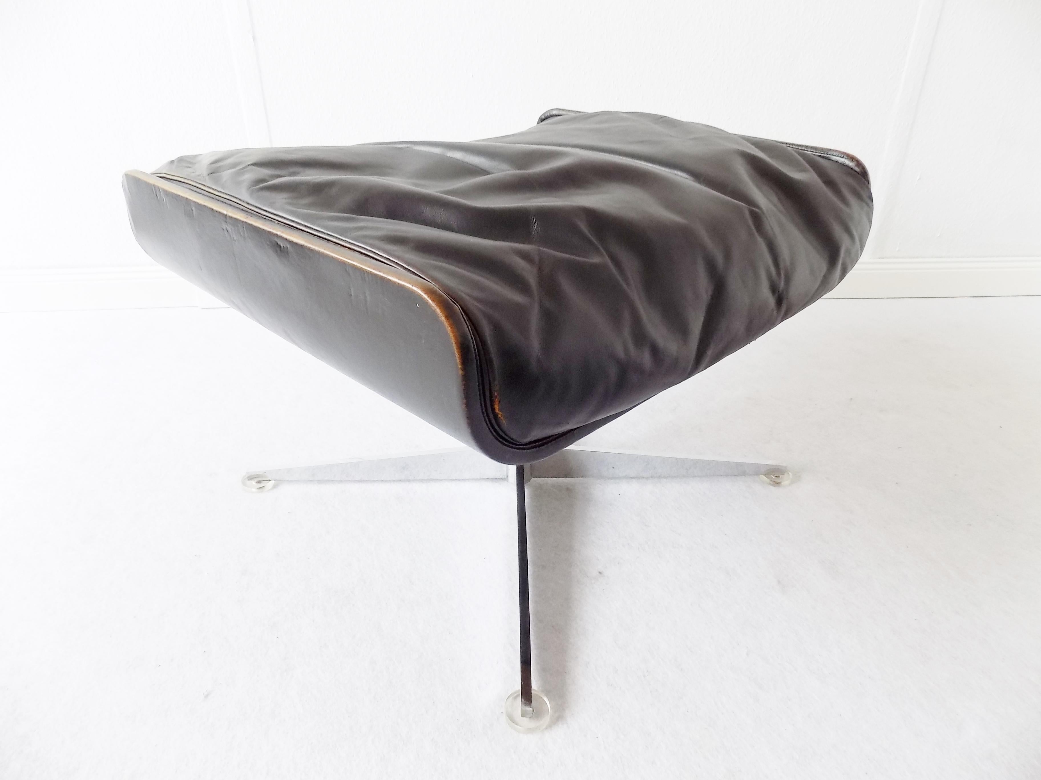 Hans Kaufeld Siesta 62 avec pouf en cuir, fauteuil de salon moderne du milieu du siècle dernier en vente 6