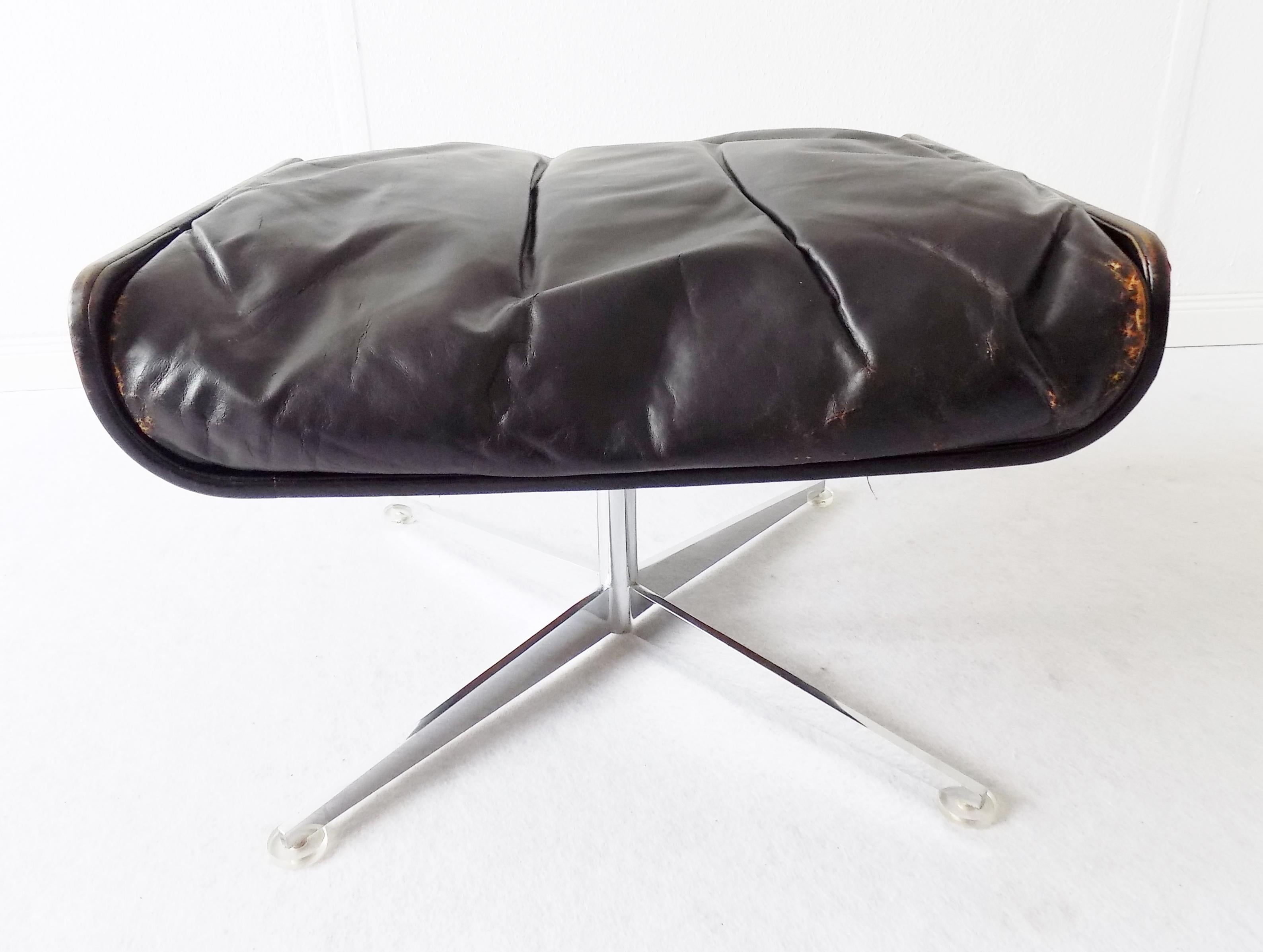 Hans Kaufeld Siesta 62 avec pouf en cuir, fauteuil de salon moderne du milieu du siècle dernier en vente 7