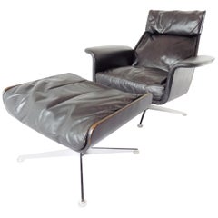 Hans Kaufeld Siesta 62 avec pouf en cuir, fauteuil de salon moderne du milieu du siècle dernier