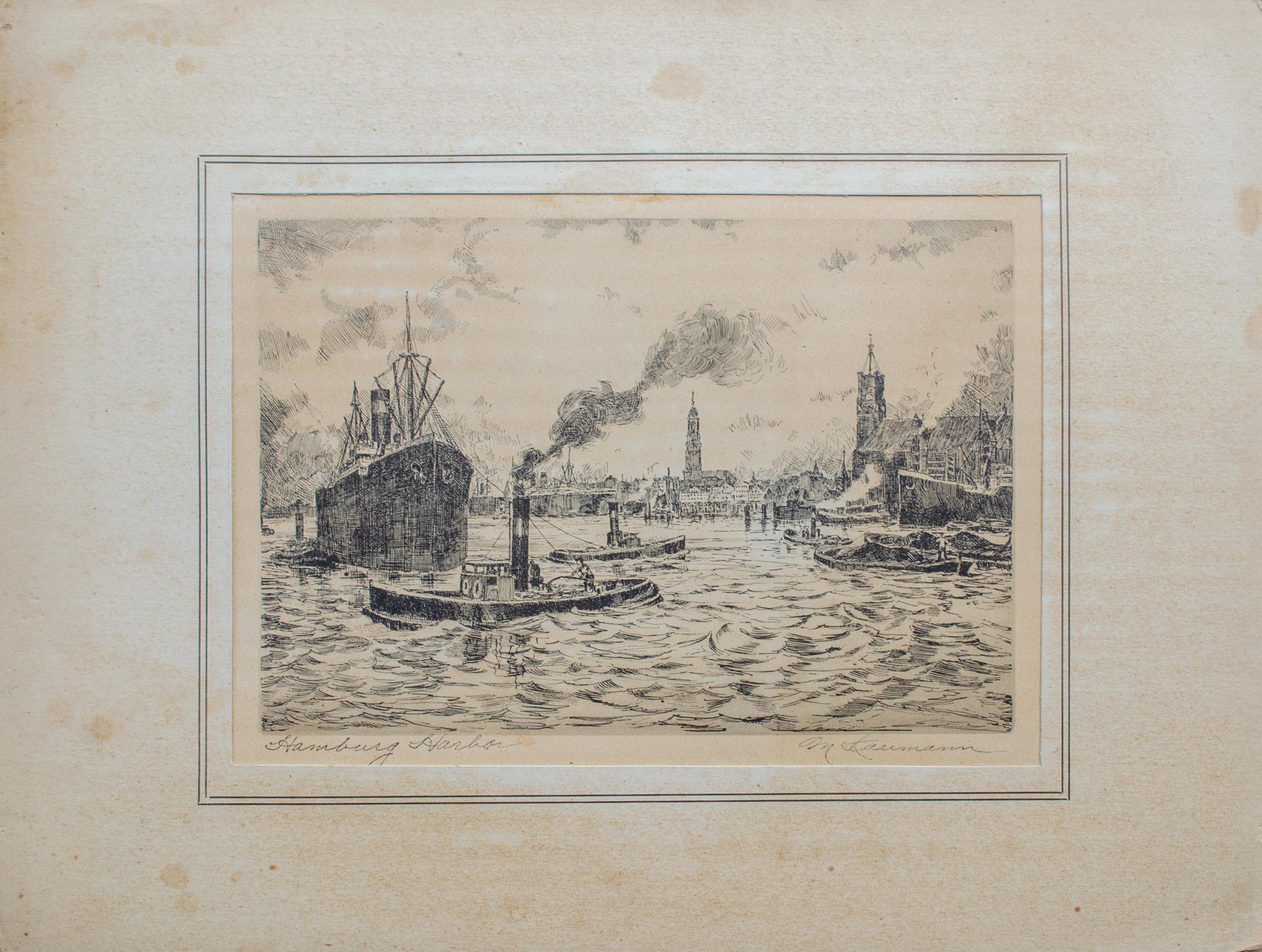 Hamburger Hafen-Radierung von Hans Kaumann, um 1920 im Angebot 1