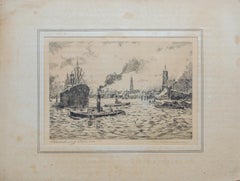 Hamburg Harbor Etching by Hans Kaumann, c. 1920