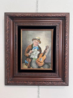 Hans Kerber (Austria b. 1920) Original Oil Painting, Man with Guitar, Framed
