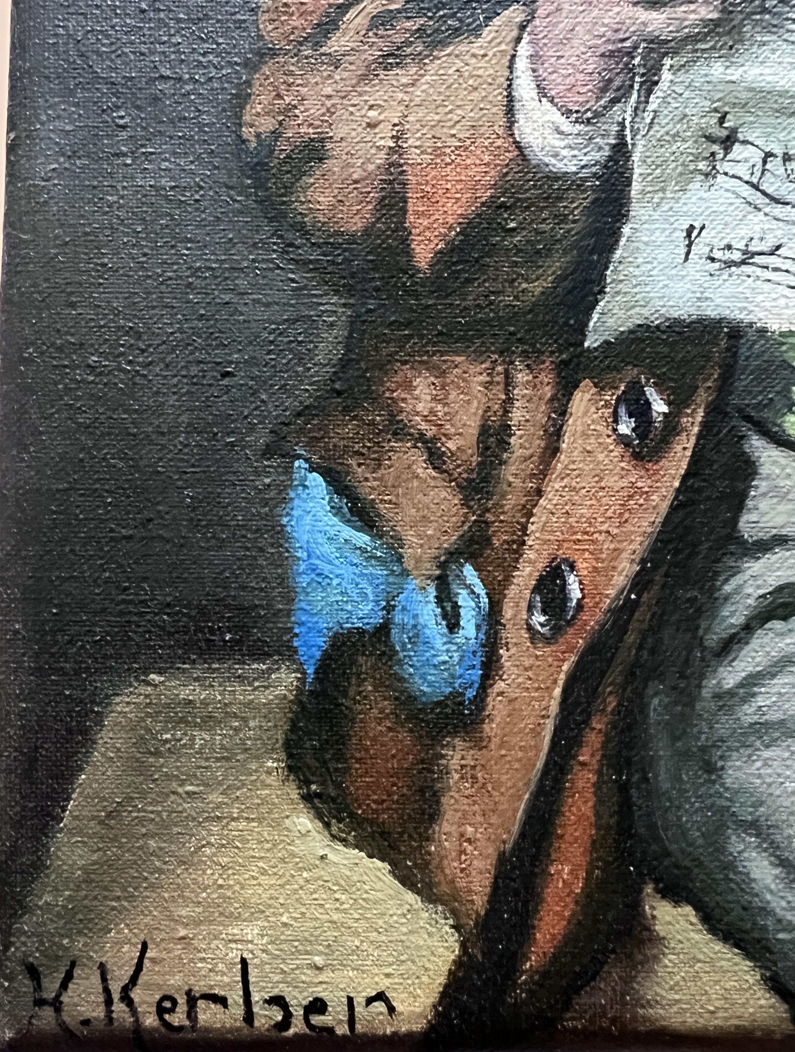 Hans Kerber (Austria b. 1920) Original Oil Painting, Man with Guitar, Framed For Sale 3