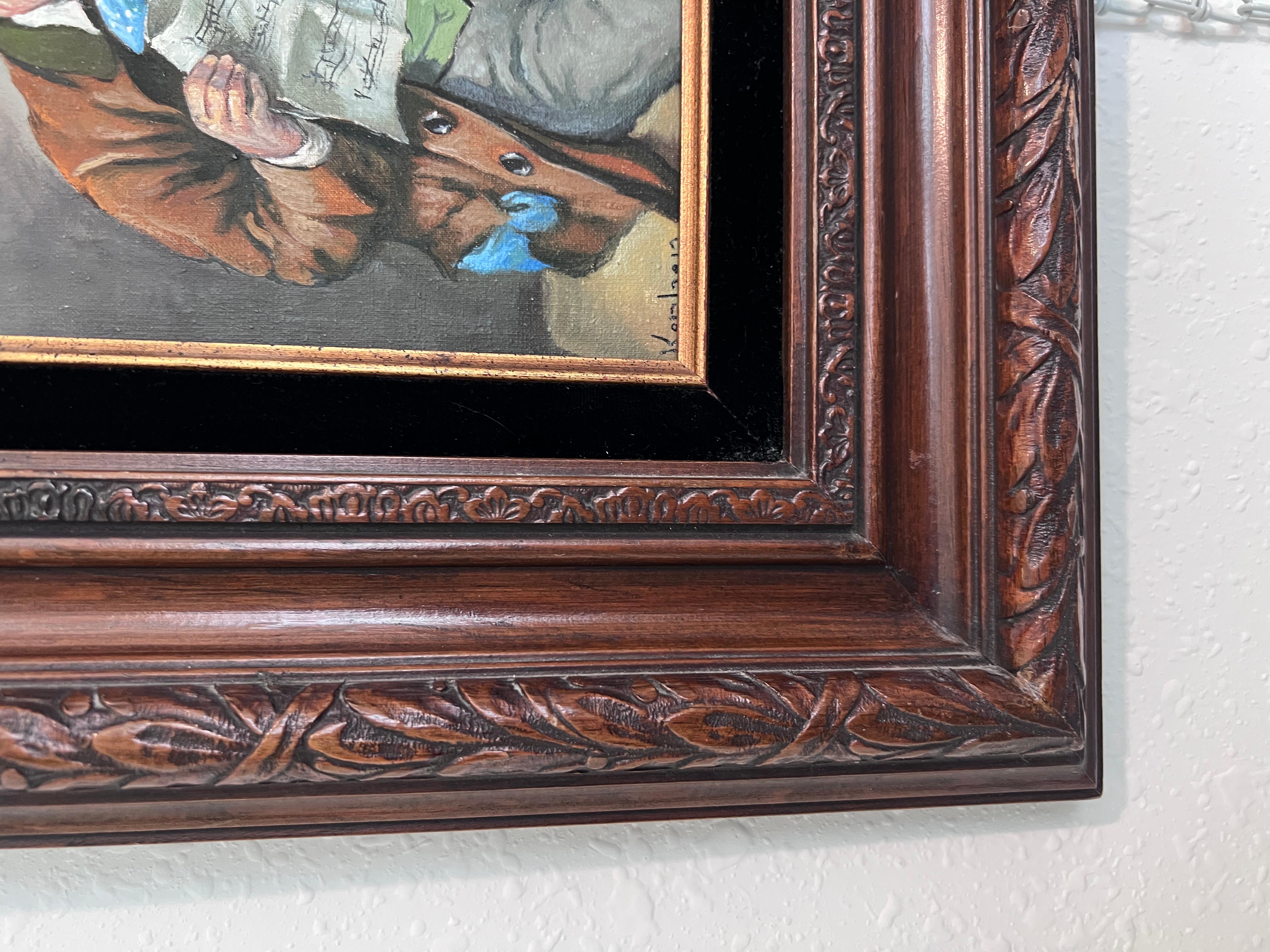 Hans Kerber (Austria b. 1920) Original Oil Painting, Man with Guitar, Framed For Sale 5