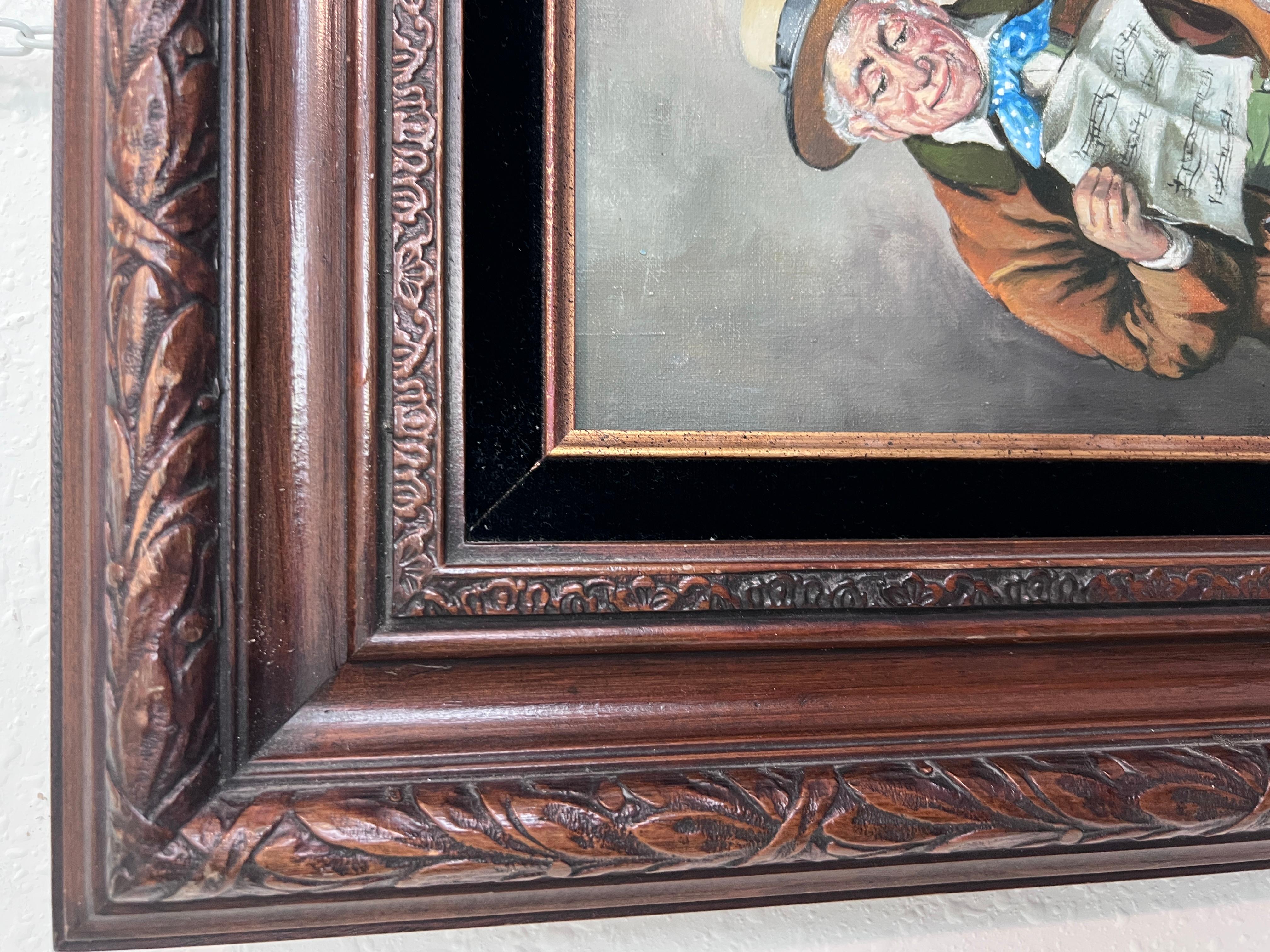 Hans Kerber (Austria b. 1920) Original Oil Painting, Man with Guitar, Framed For Sale 6