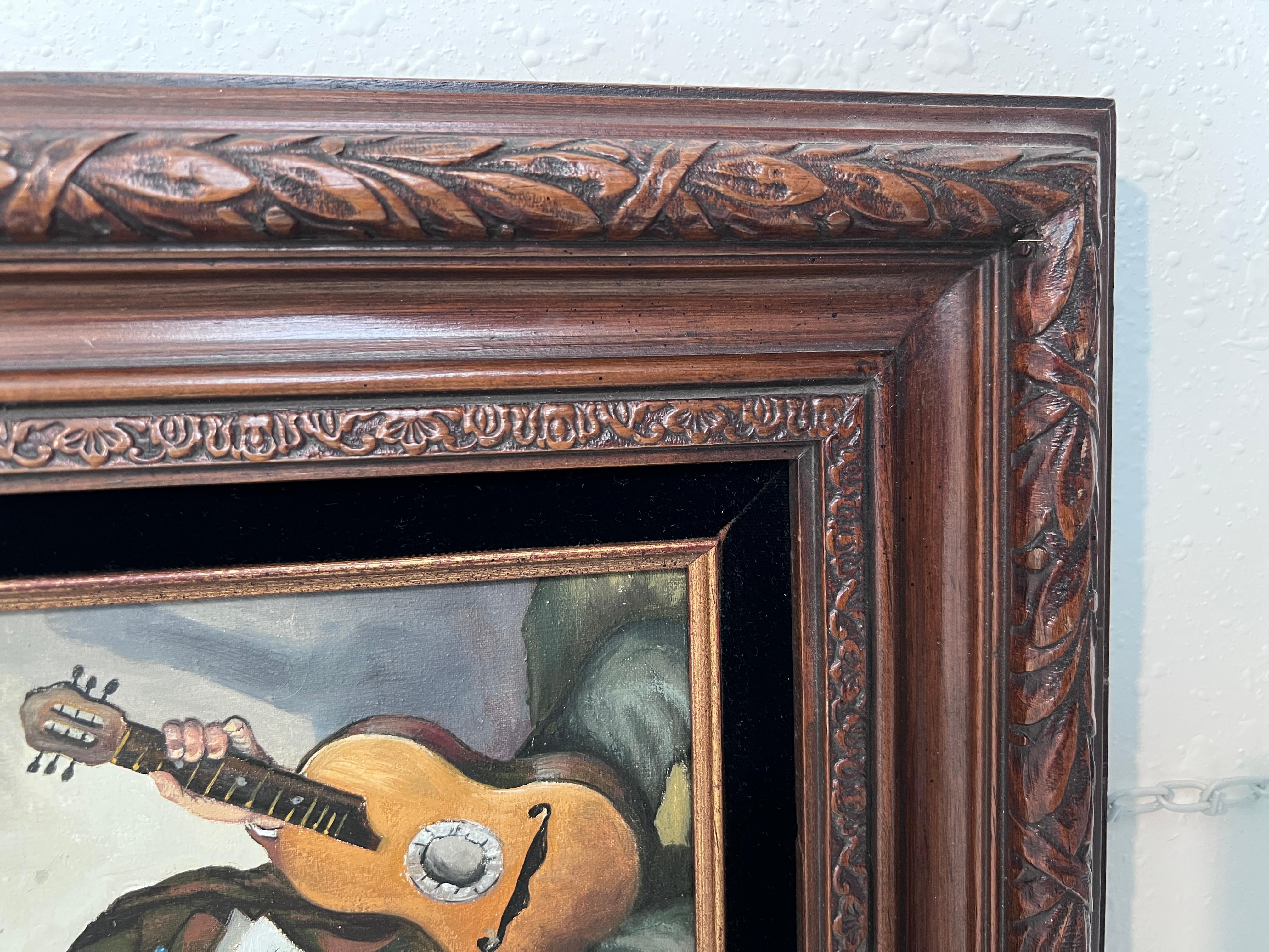 Hans Kerber (Austria b. 1920) Original Oil Painting, Man with Guitar, Framed For Sale 8