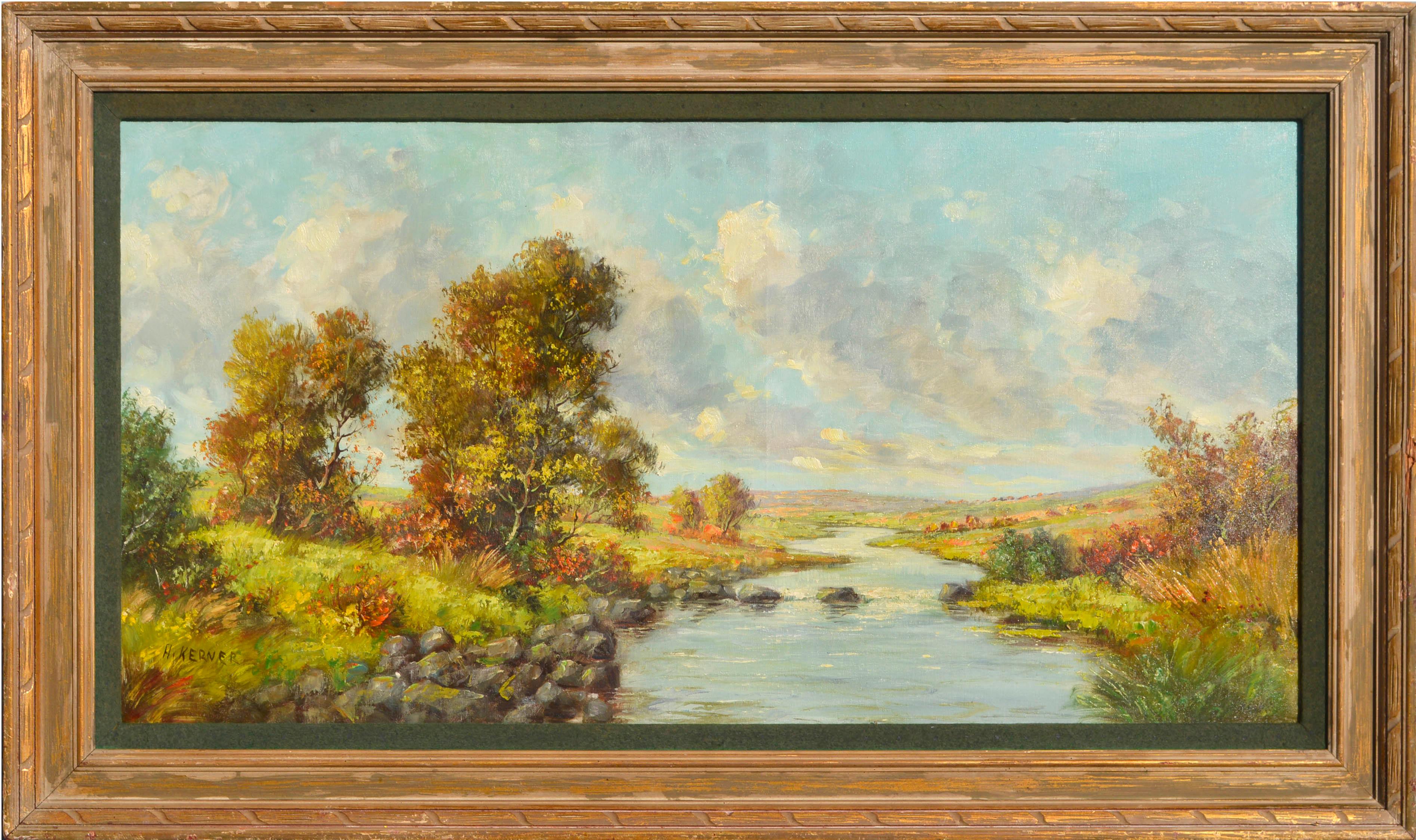 Hans Kerner Landscape Painting - Midcentury Creek in Autumn Landscape
