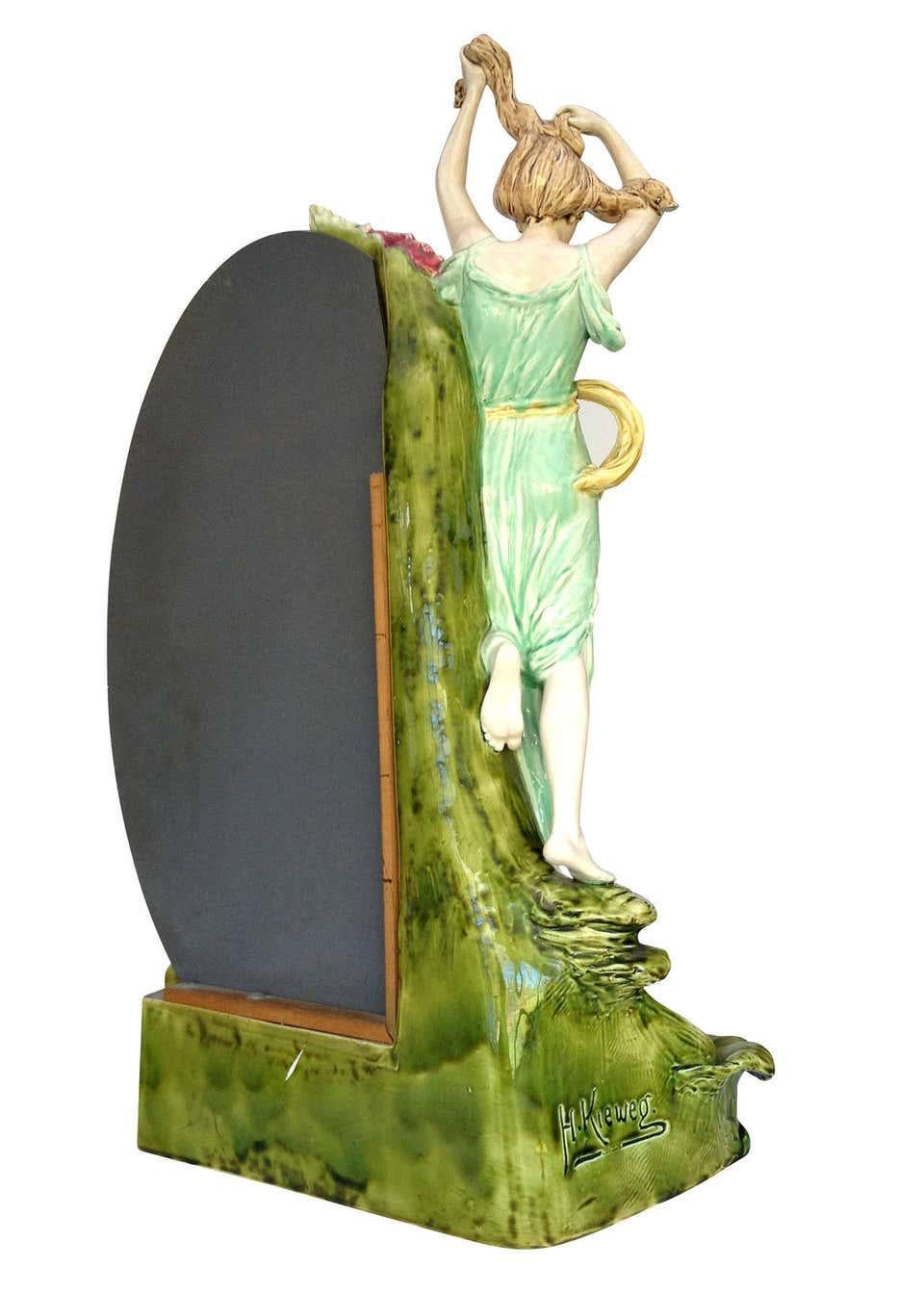 Modern Hans Kieweg Art Nouveau Figural Vanity Mirror for Fraureuth For Sale