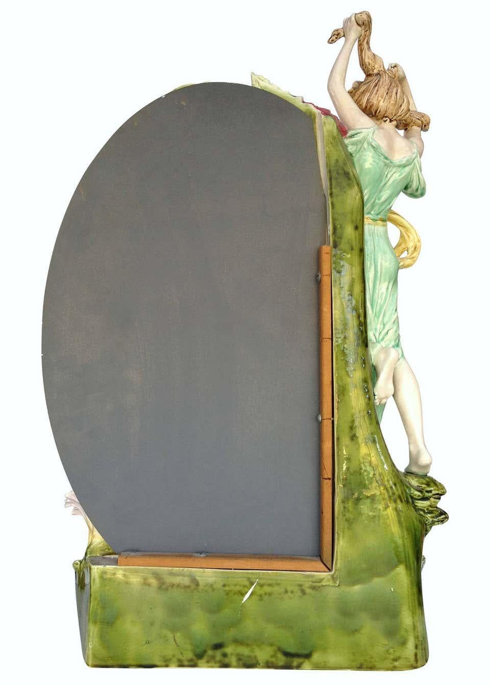 German Hans Kieweg Art Nouveau Figural Vanity Mirror for Fraureuth For Sale