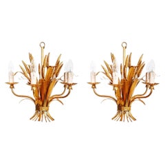Hans Kögl chandelier floral gilt 5 lights PAIR  , 1970s