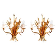Hans Kögl chandelier floral gilt 5 lights PAIR  , 1970s