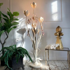 Hans Kogl Cream & Pink Flower Toleware Floor Lamp