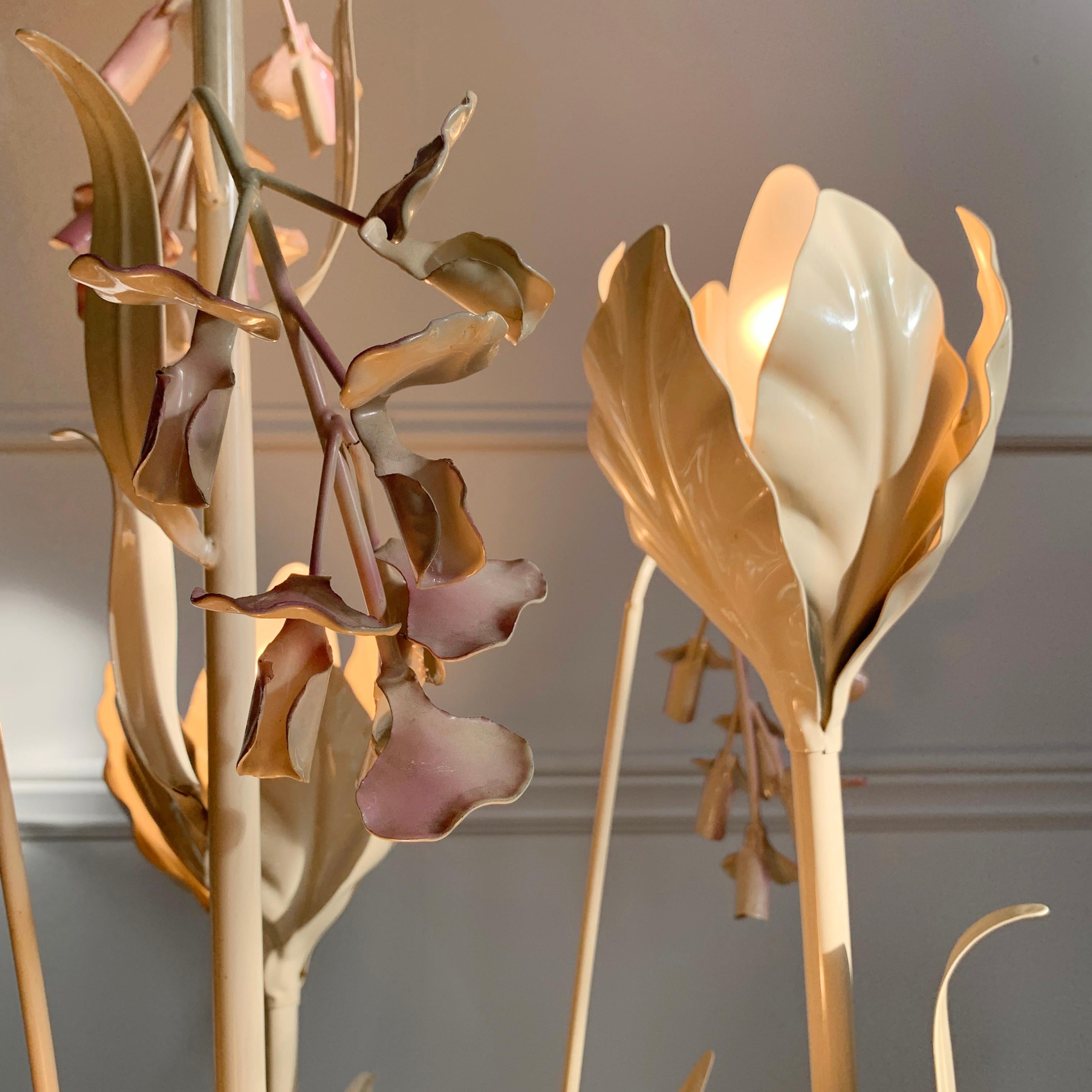 Late 20th Century Hans Kogl Cream & Pink Flower Toleware Floor Lamp For Sale