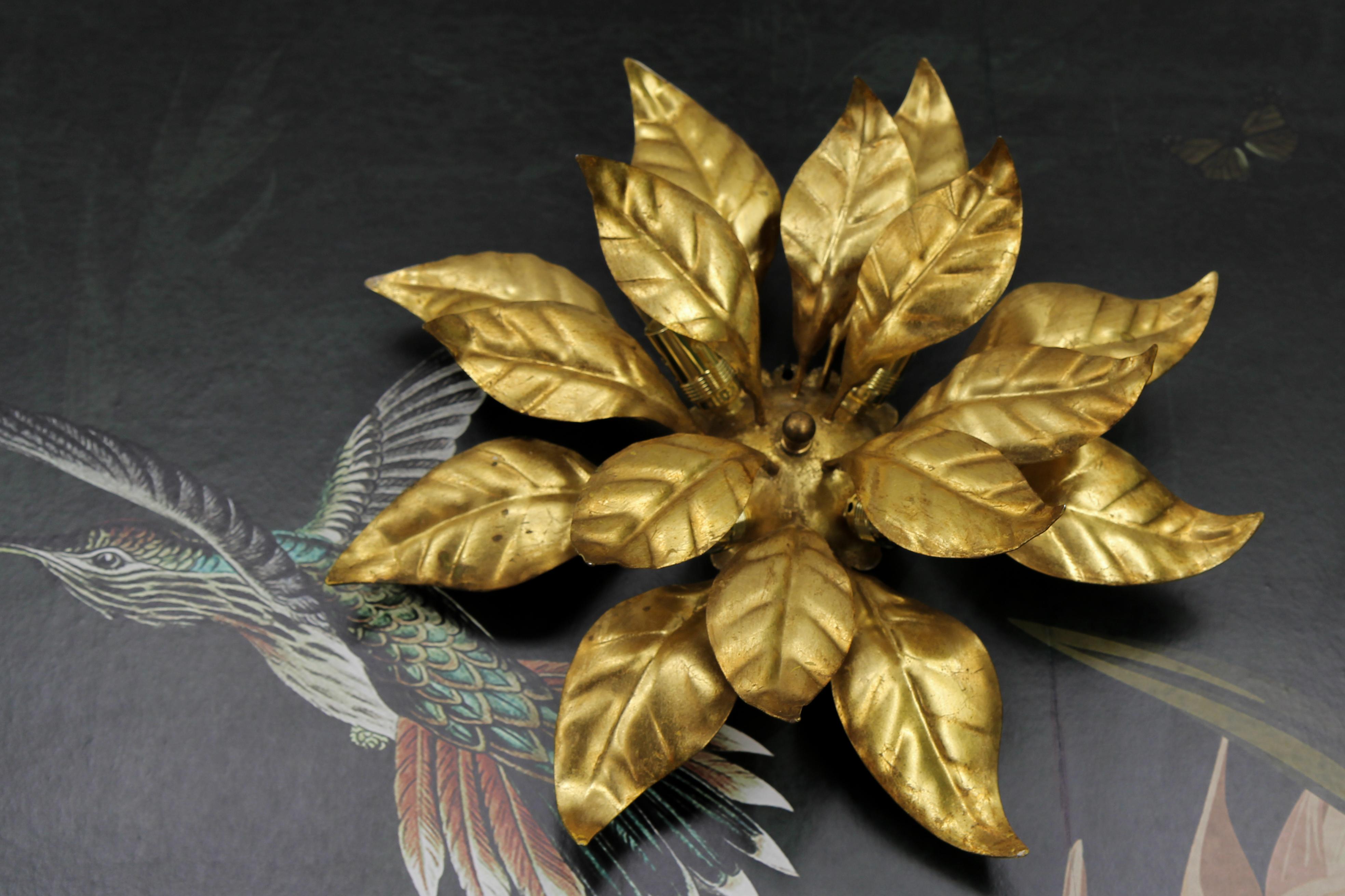 Hans Kögl Design Gilt Metal Flower Shaped Four-Light Wall or Ceiling Lamp, 1970s For Sale 4