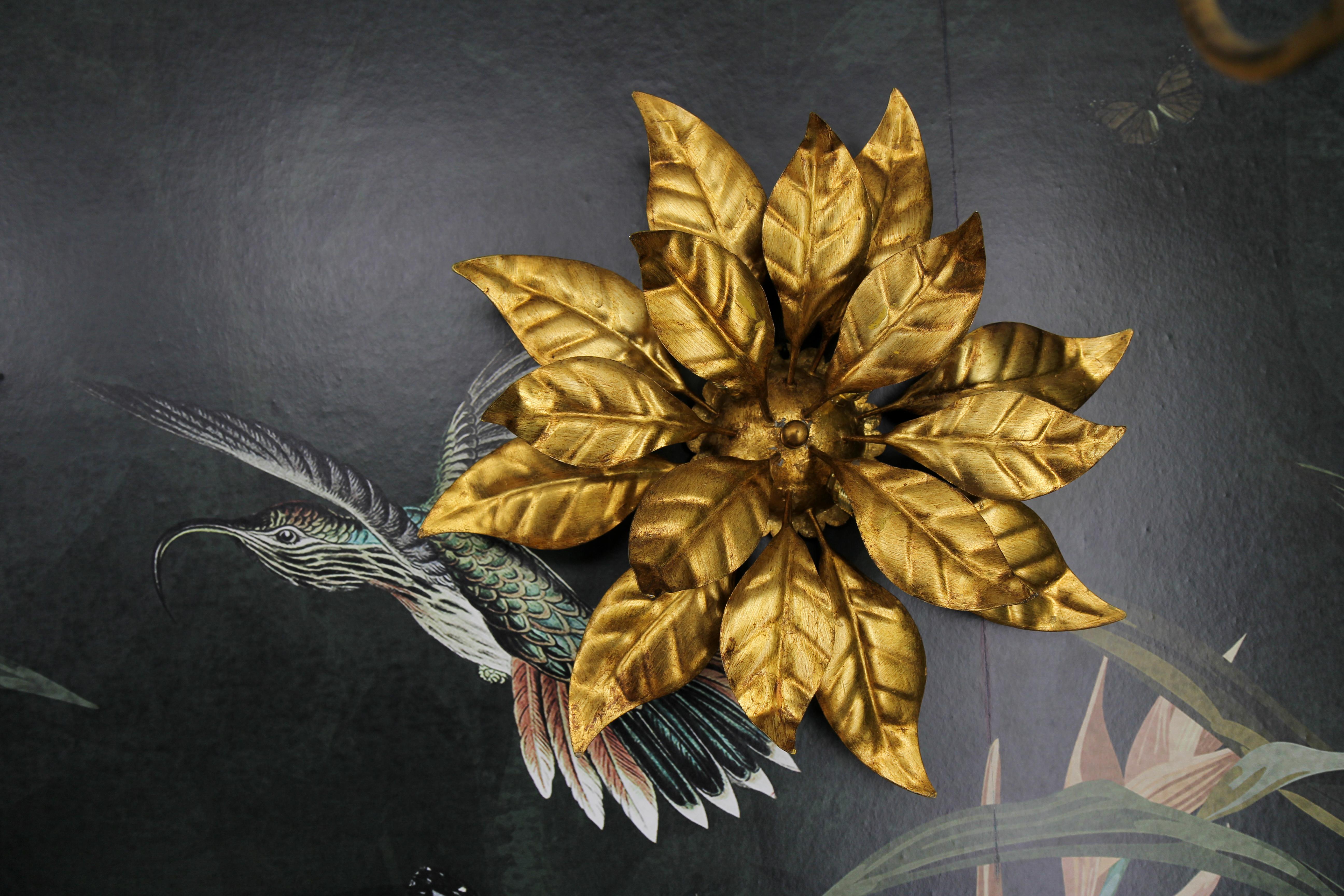 Hans Kögl Design Gilt Metal Flower Shaped Four-Light Wall or Ceiling Lamp, 1970s For Sale 9