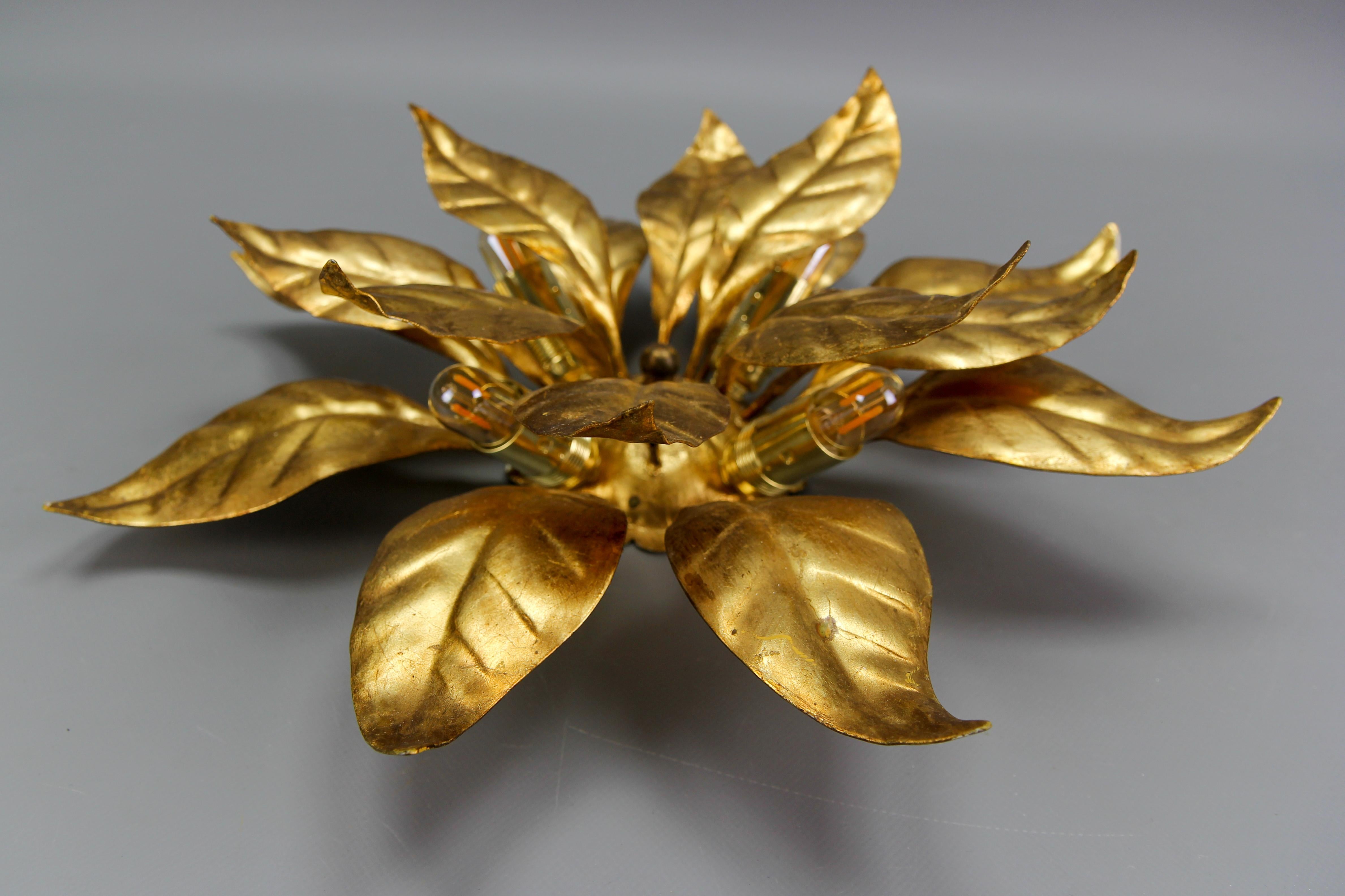 Hans Kögl Design Gilt Metal Flower Shaped Four-Light Wall or Ceiling Lamp, 1970s For Sale 12