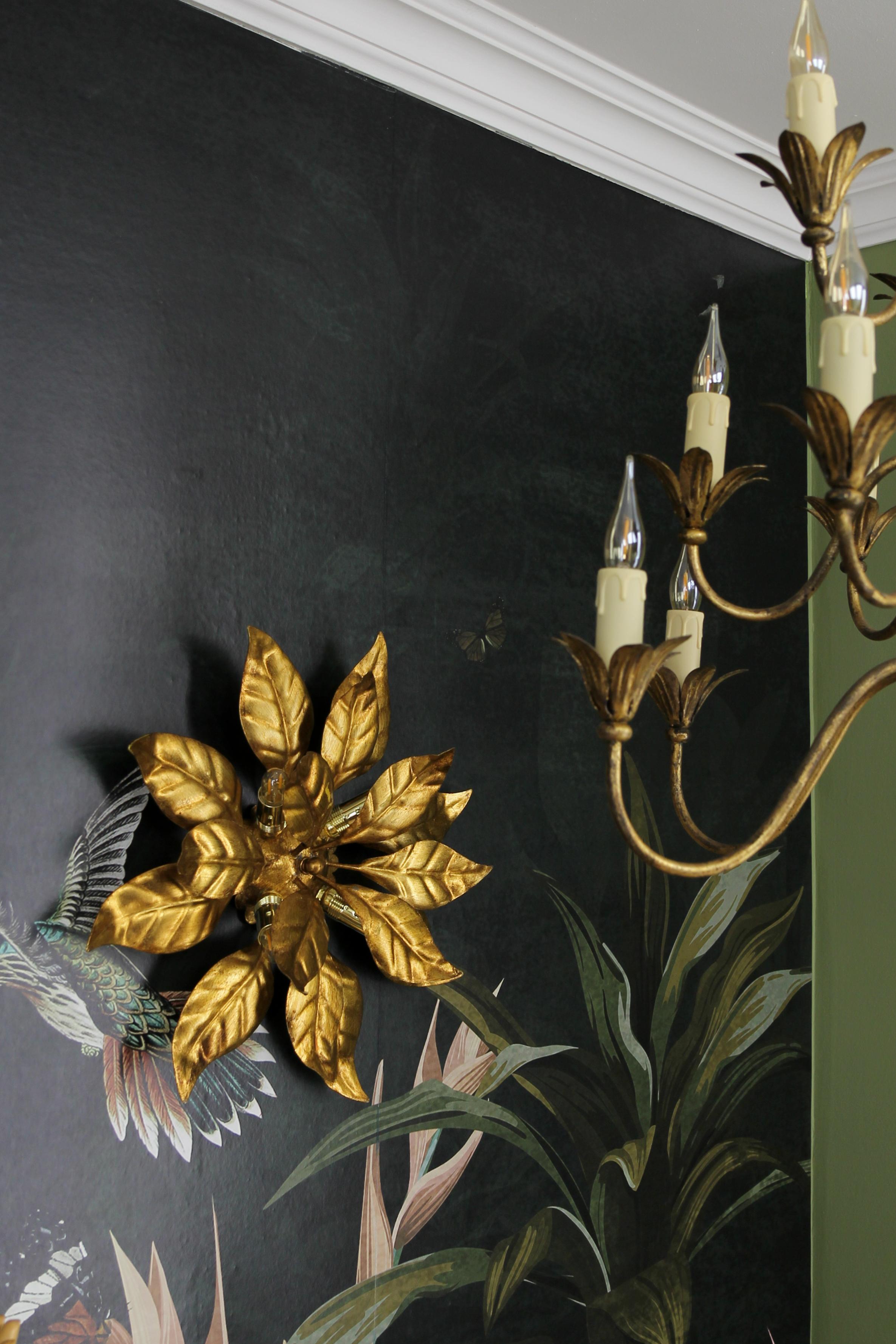 Hans Kögl Design Gilt Metal Flower Shaped Four-Light Wall or Ceiling Lamp, 1970s For Sale 2