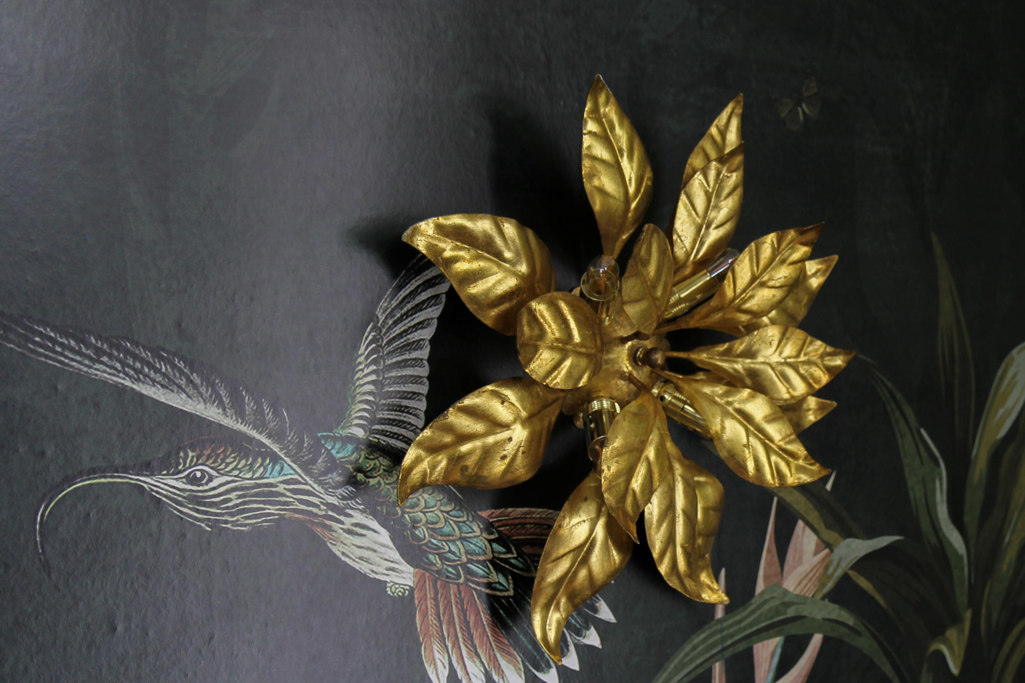 Hans Kögl Design Gilt Metal Flower Shaped Four-Light Wall or Ceiling Lamp, 1970s For Sale 3