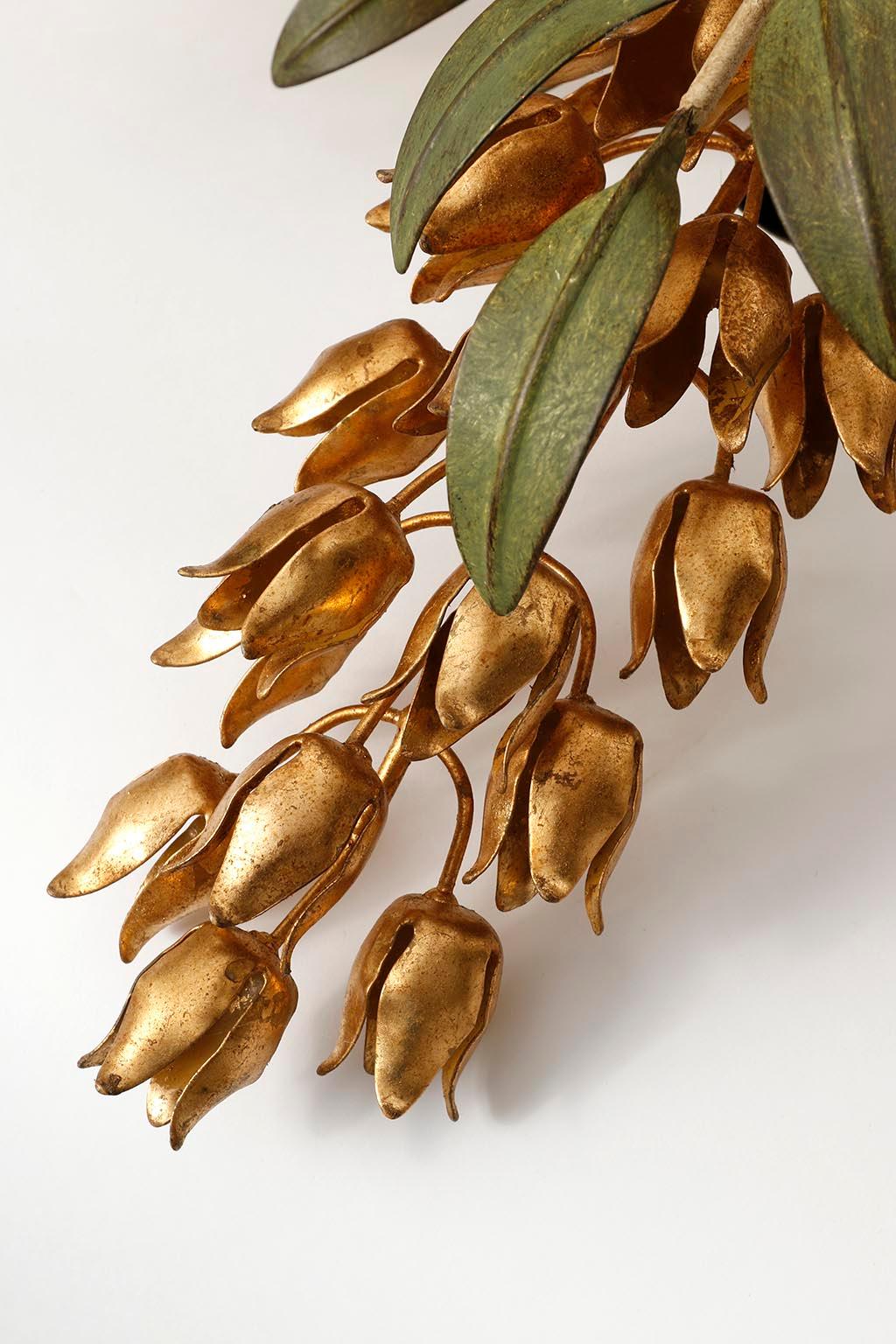 Hans Kögl Flush Mount Light, Gold and Green Palm Tree, 1970s In Good Condition In Hausmannstätten, AT