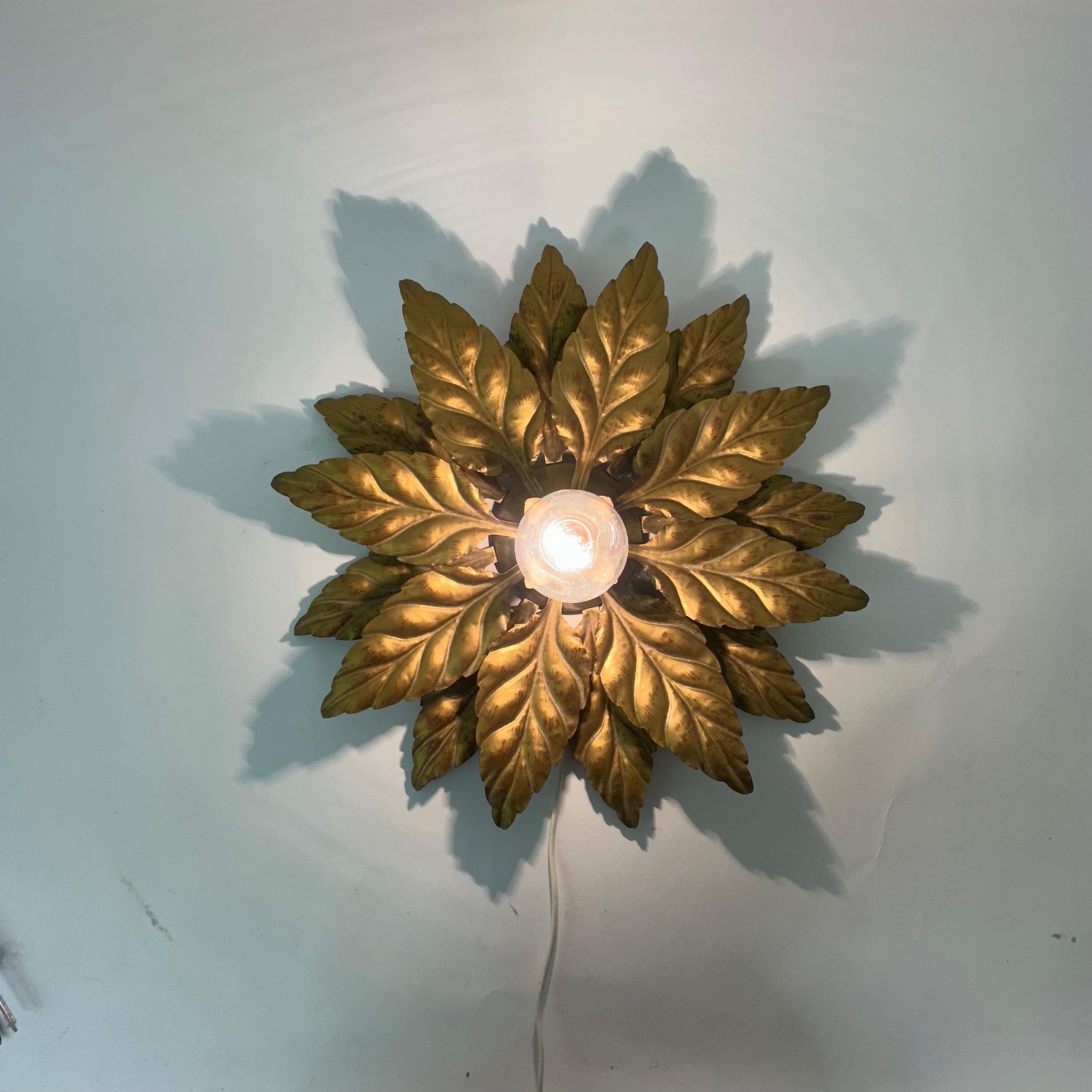 Hans Kögl flush mount / wall lamp leafs , 1970s , Germany In Good Condition For Sale In Delft, NL