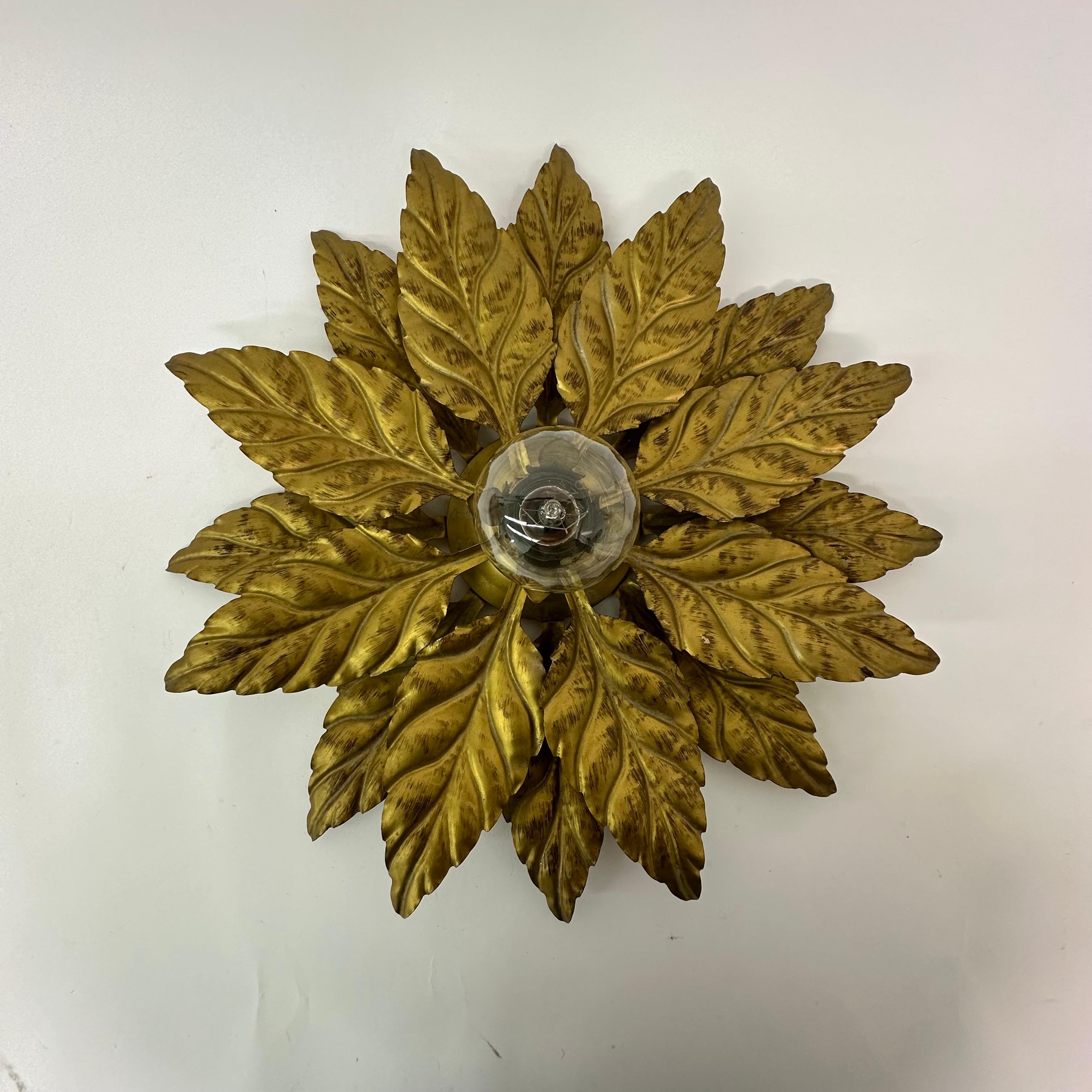 Late 20th Century Hans Kögl flush mount / wall lamp leafs , 1970s , Germany For Sale