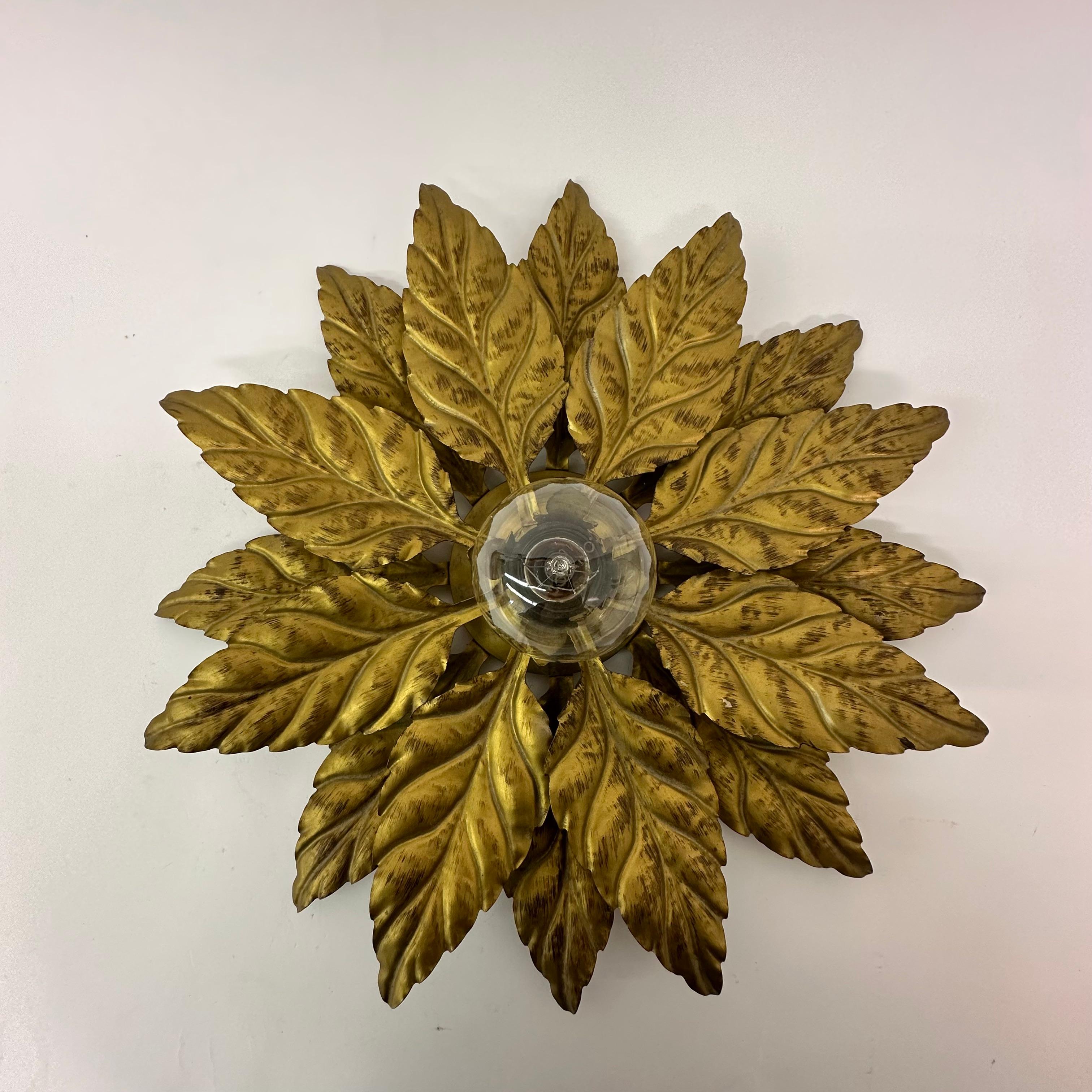 Metal Hans Kögl flush mount / wall lamp leafs , 1970s , Germany For Sale