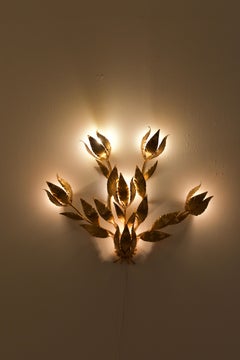 Hans Kögl Gilded Metal Floral Leaf Monumental Wall Sconce