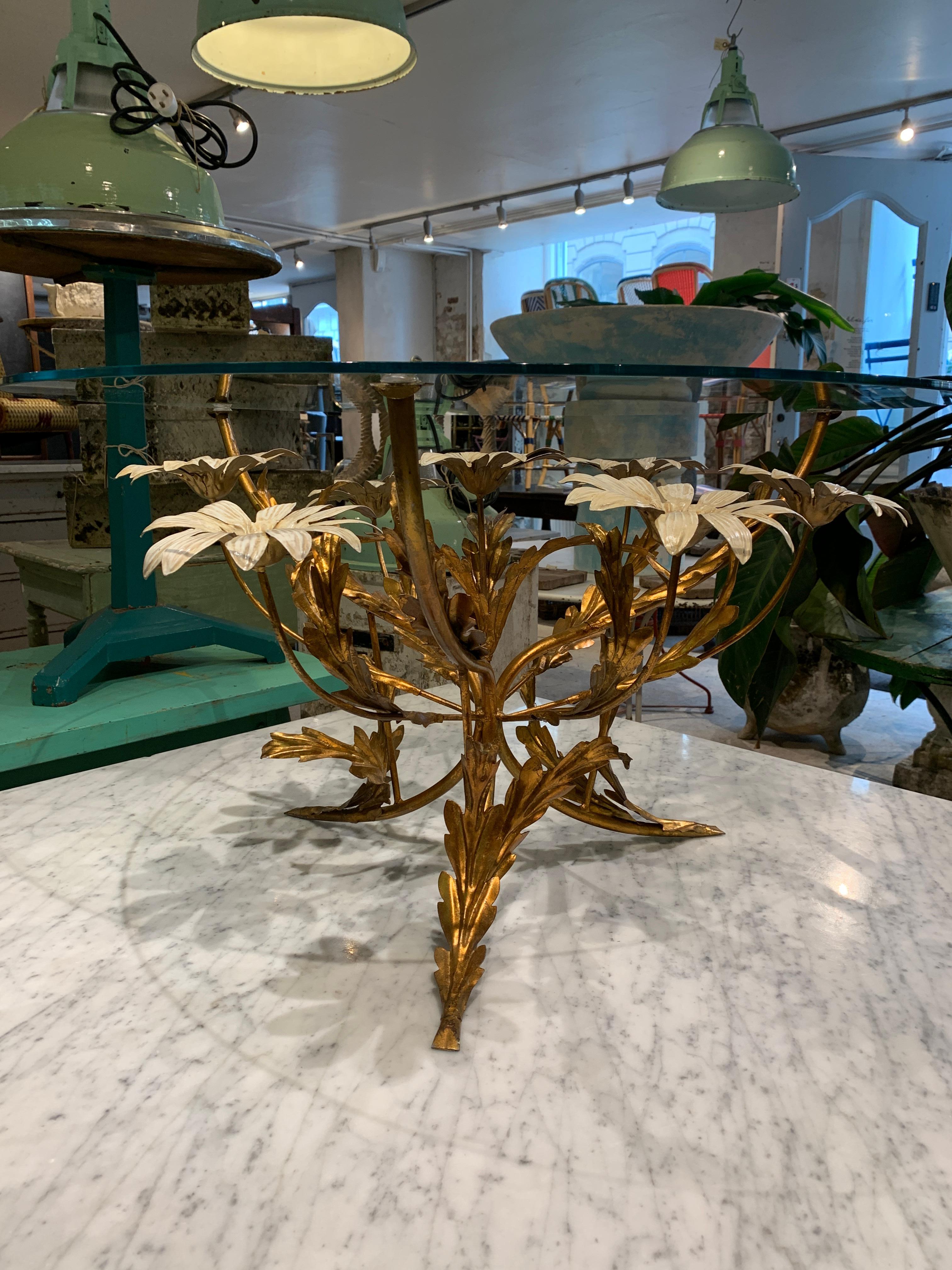 Metal Hans Kögl Gilt and Glass Floral Coffee Table, Mid-Century Modern