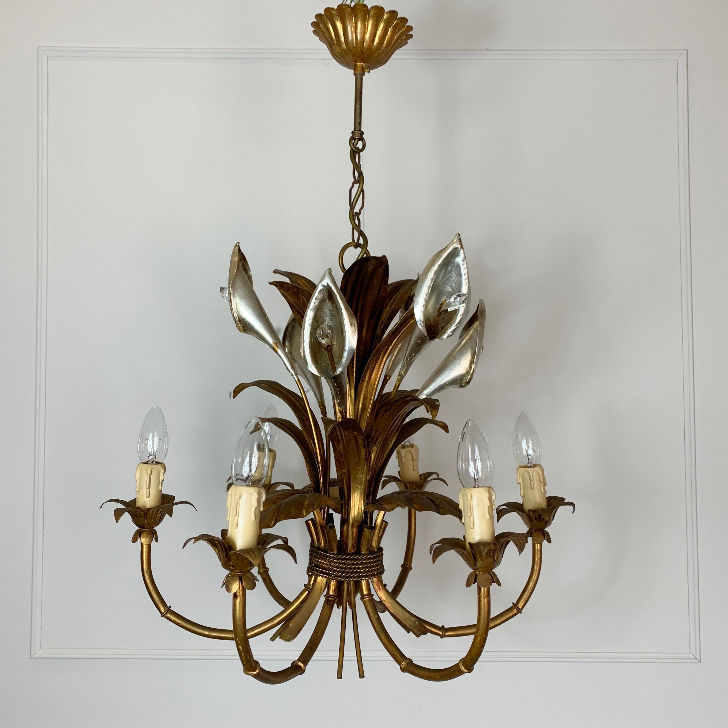Late 20th Century Hans Kögl Gold and Silver Calla Lily Chandelier 1970’s For Sale