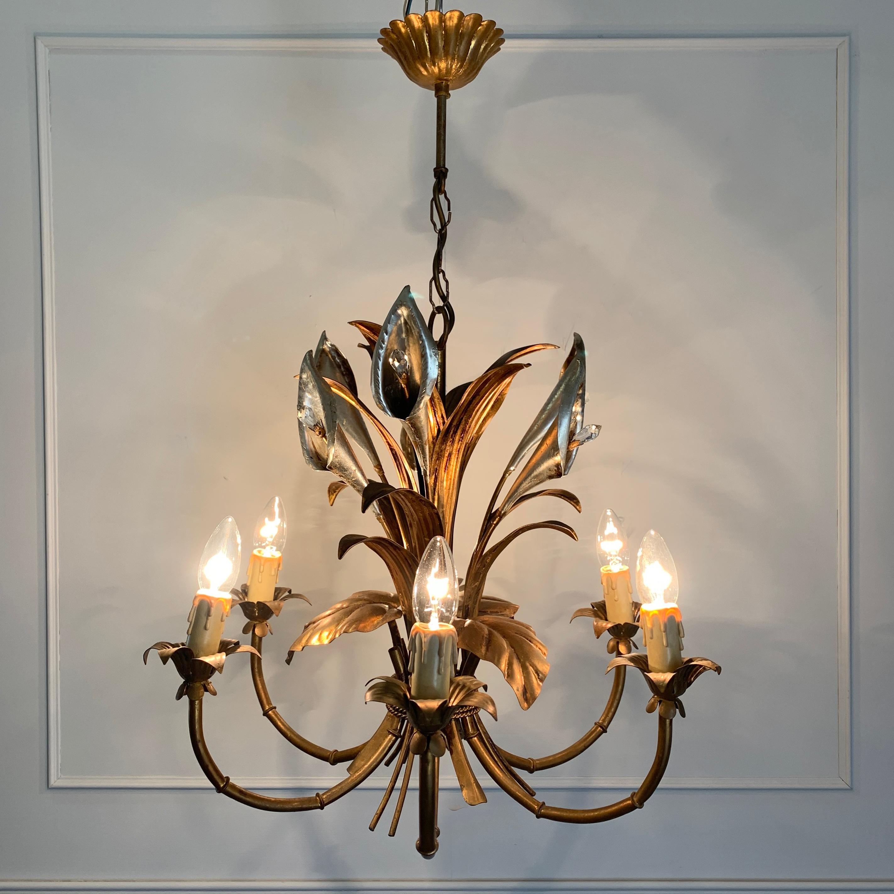Hans Kögl Gold and Silver Calla Lily Chandelier 1970’s For Sale 1