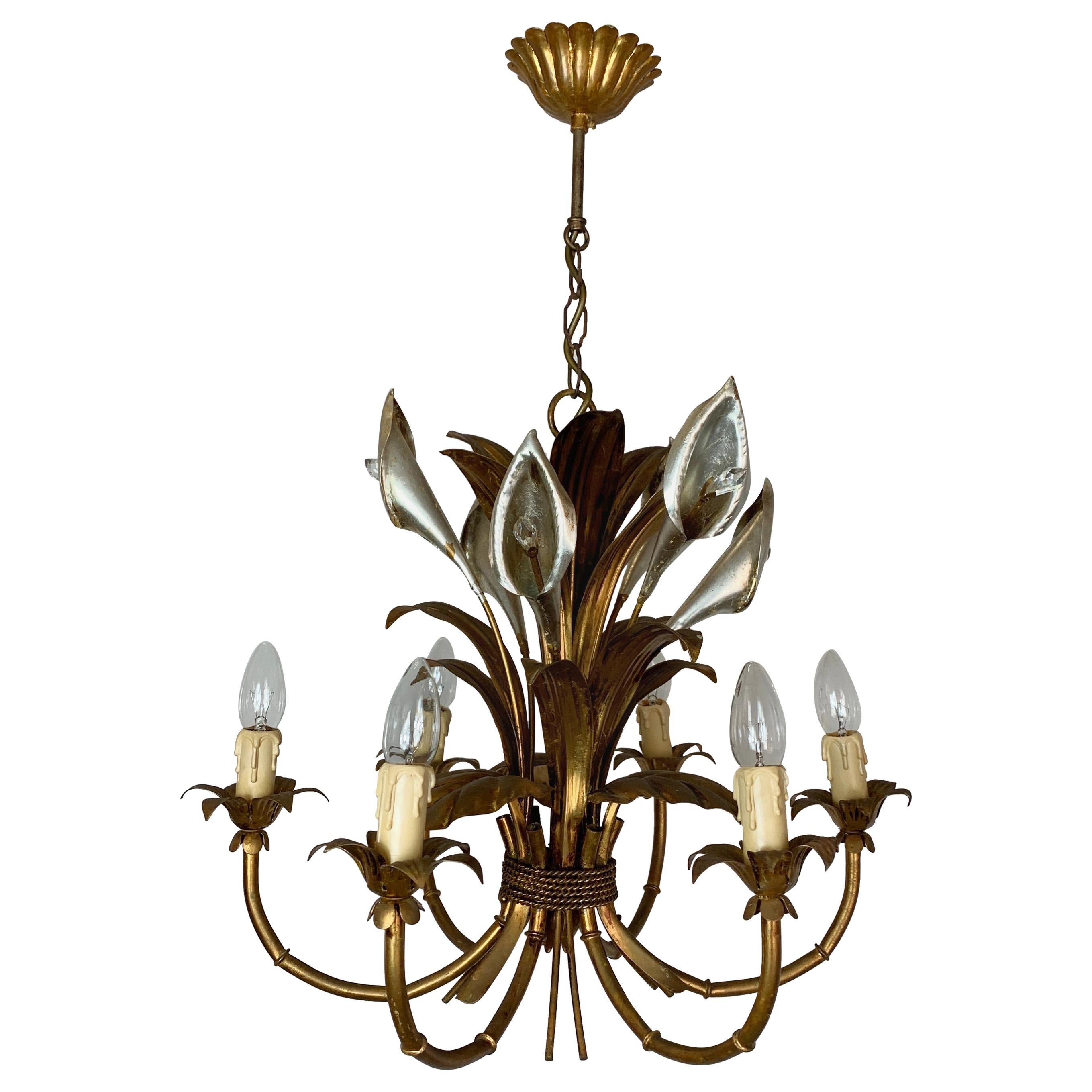 Hans Kögl Gold and Silver Calla Lily Chandelier 1970’s