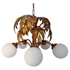 Used Hans Kogl Gilt Faux Bamboo Chandlier with Glass Globes