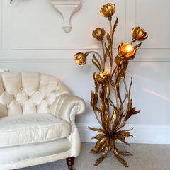 Hans Kogl Gilt Flower Floor Lamp, 1970s