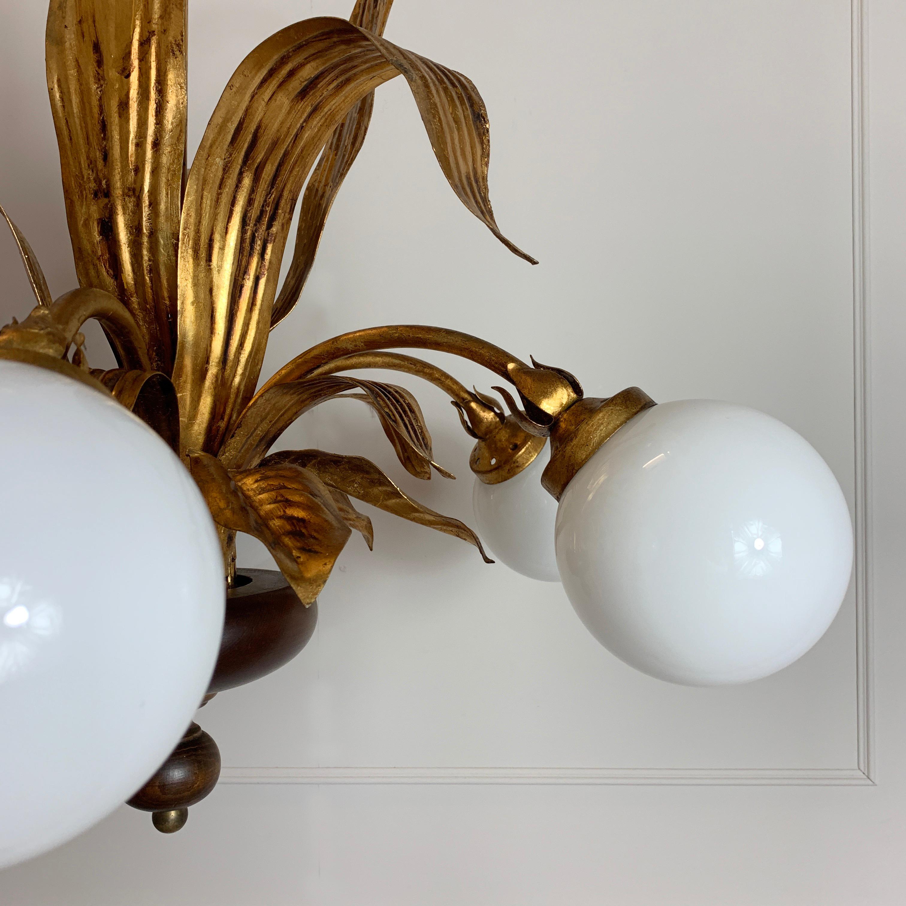 Hans Kogl Gilt Leaf Tole Chandelier, 1960s In Good Condition In Hastings, GB