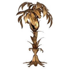 Lampada da tavolo a forma di palma in metallo dorato di Hans Kögl, design scultoreo, anni '70