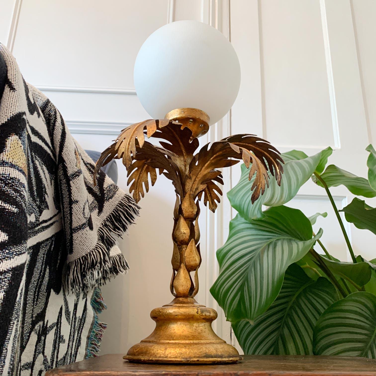 Metal Hans Kogl Gold Palm & Globe Table Lamp