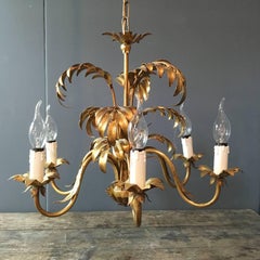 Hans Kögl Gilt Palm Leaf Chandelier, 1970s
