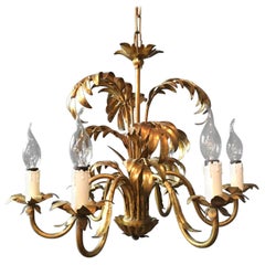 Hans Kögl Gilt Palm Leaf Chandelier, 1970s