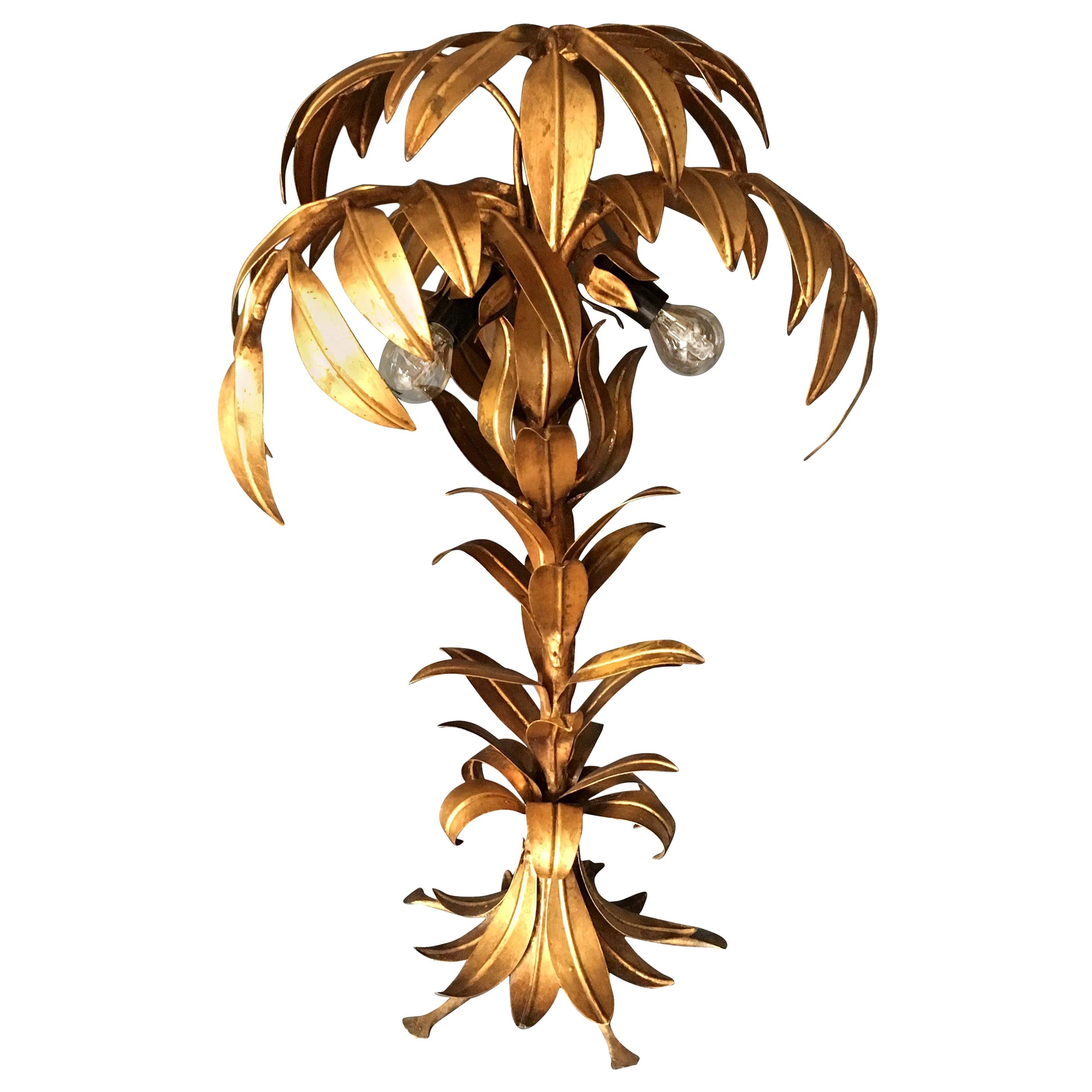 Hans Kogl GoldPlated, Palm Tree Wall Sconce, German 1970s at 1stDibs