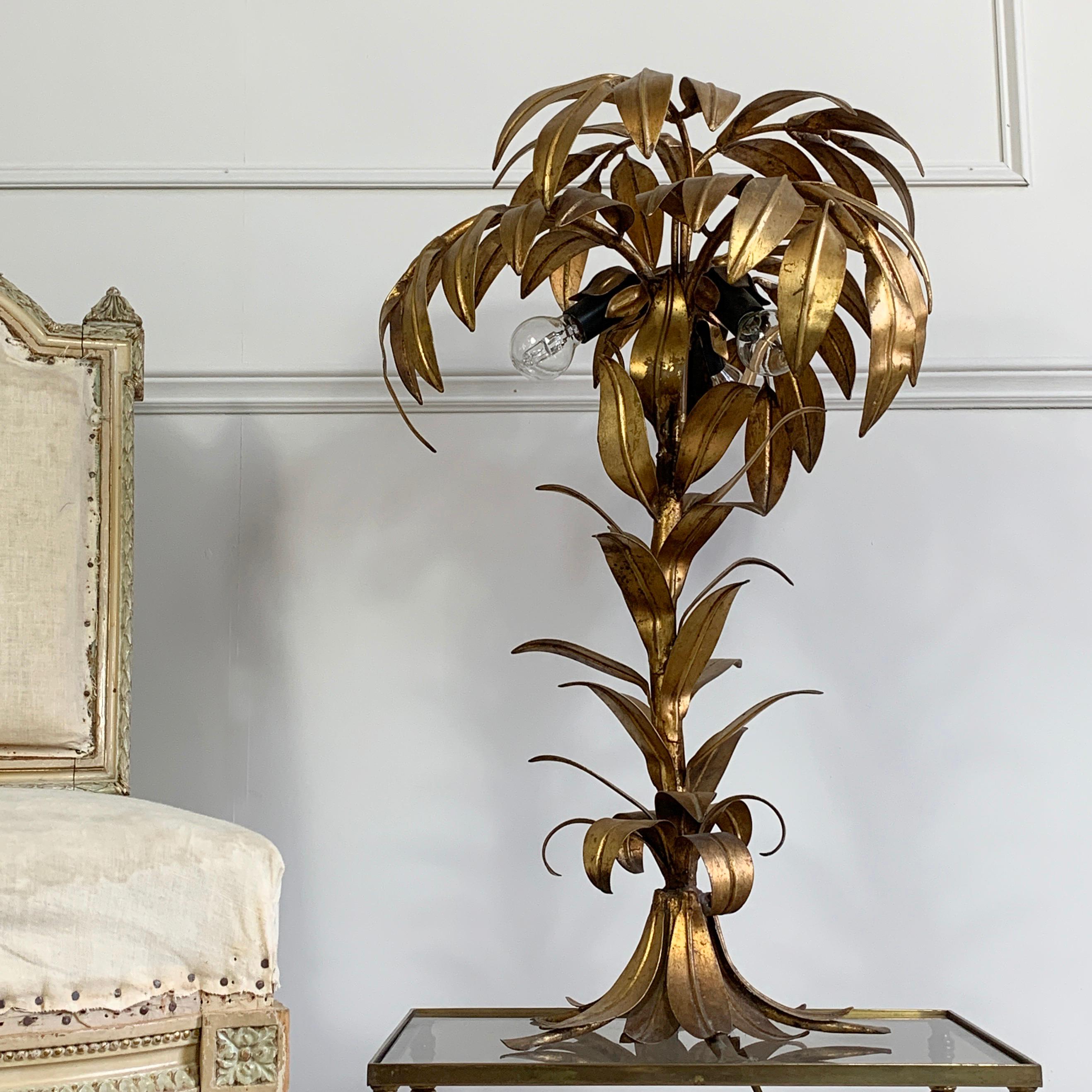 German Hans Kogl Gold Palm Tree Table Lamp, 1970s For Sale