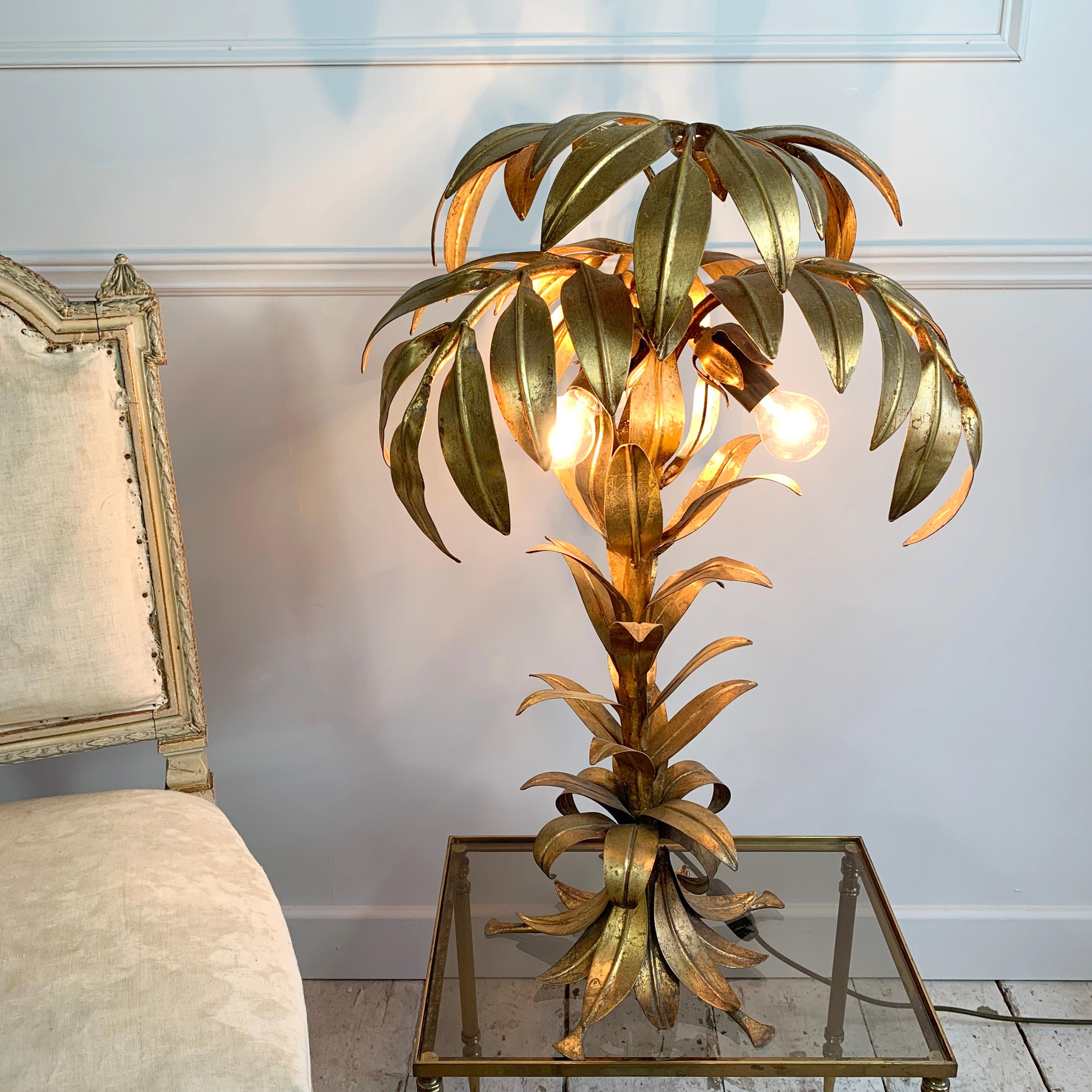 20th Century Hans Kogl Gold Palm Tree Table Lamp, 1970s For Sale