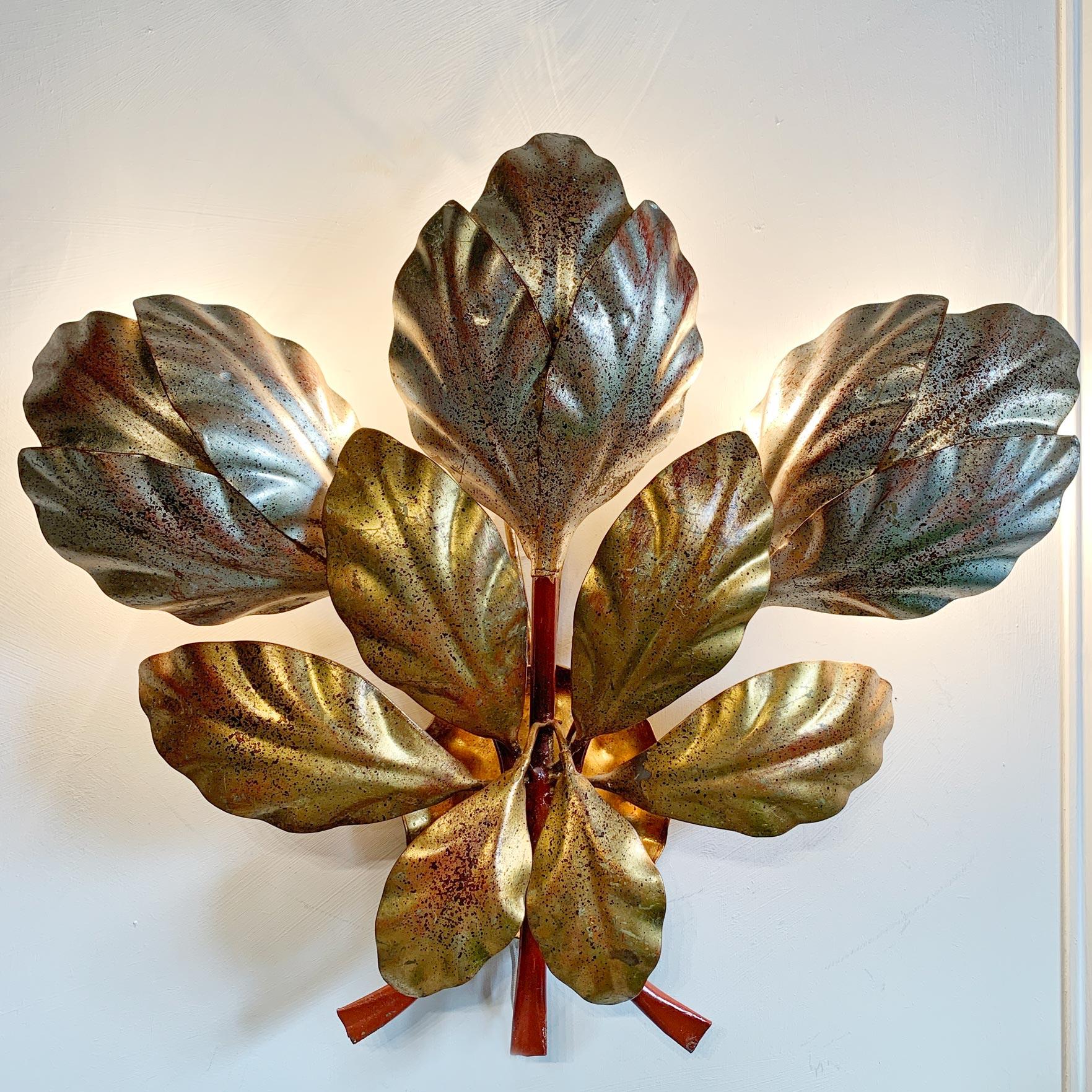 Hans Kogl Gold and Silver Leaf Wall Light In Good Condition For Sale In Hastings, GB