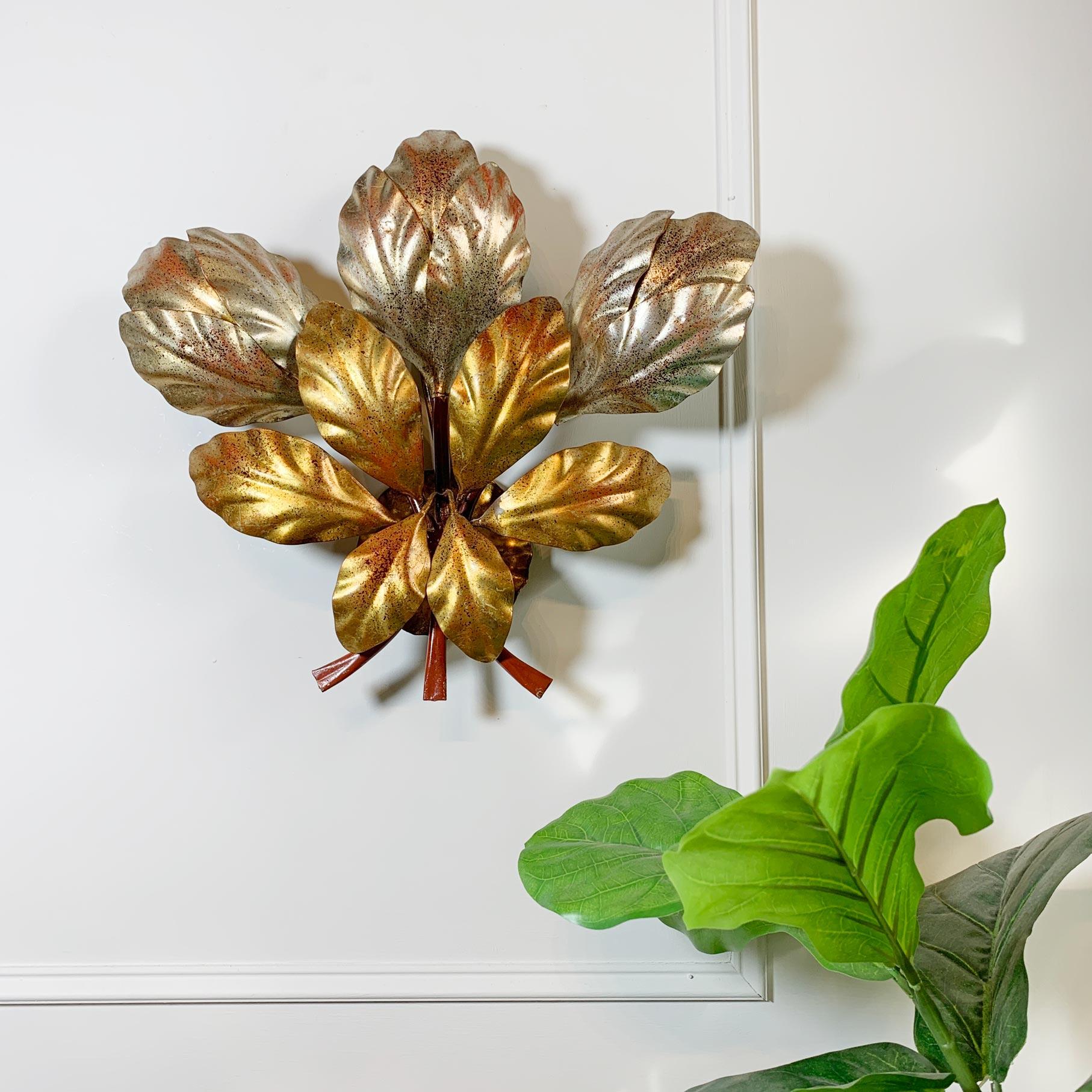 Late 20th Century Hans Kogl Gold and Silver Leaf Wall Light For Sale