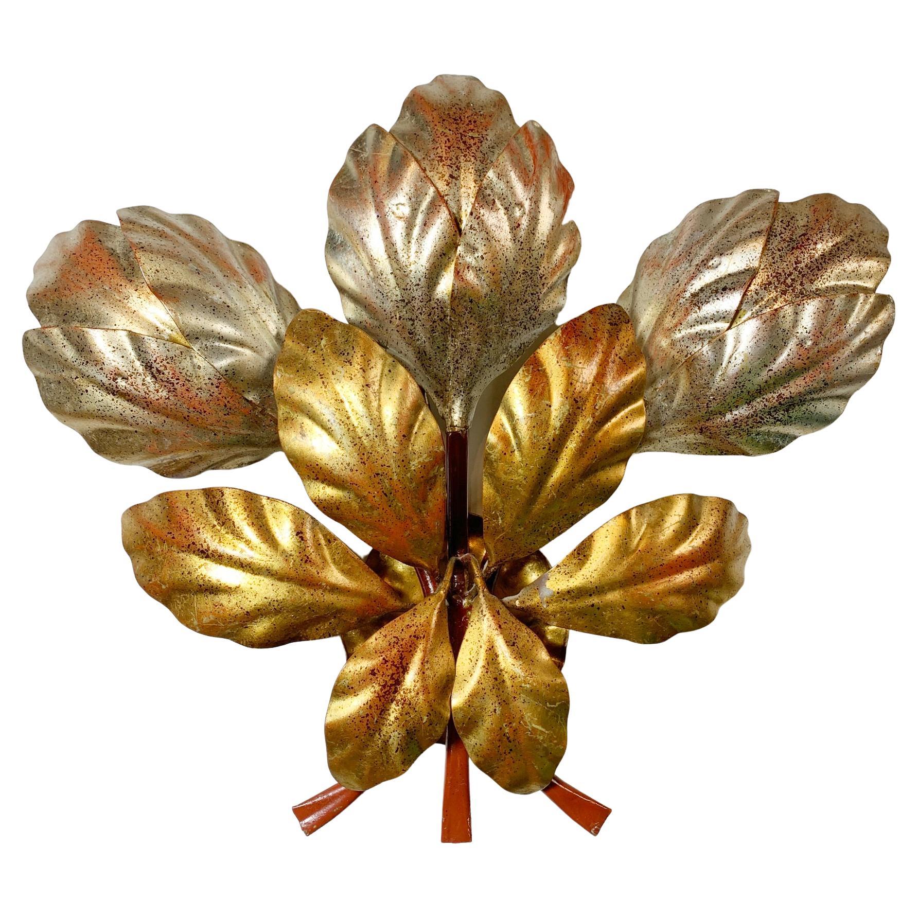 Hans Kogl Gold and Silver Leaf Wall Light For Sale