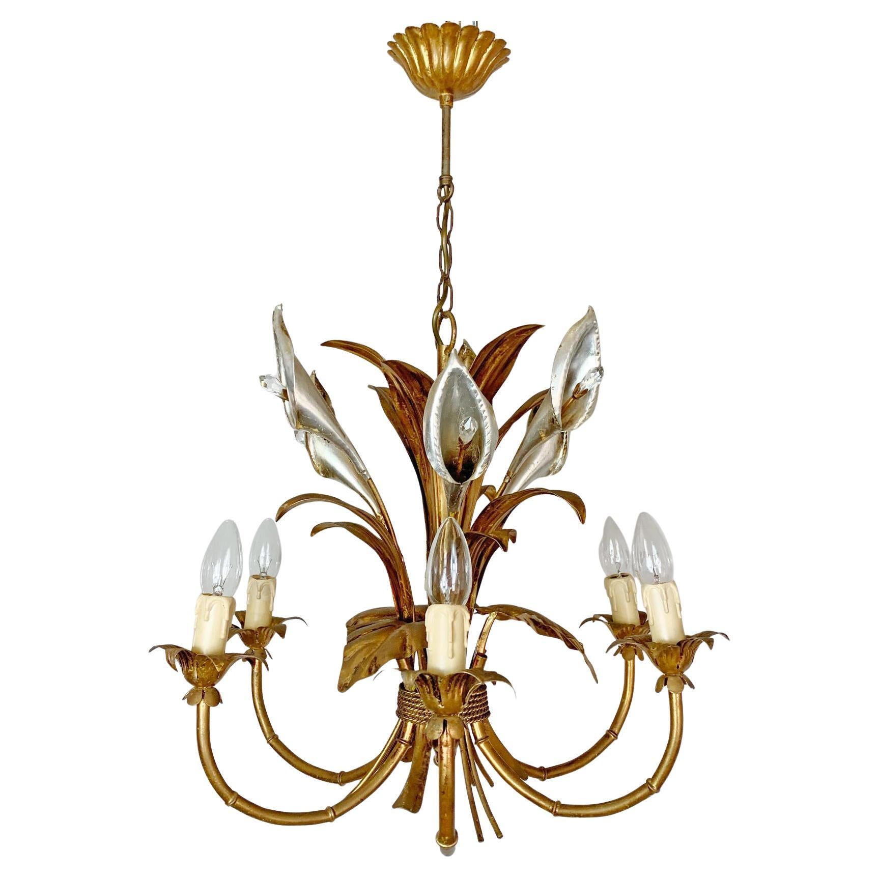 Hans Kögl Gold und Silber Calla Lily Kronleuchter 1970er Jahre