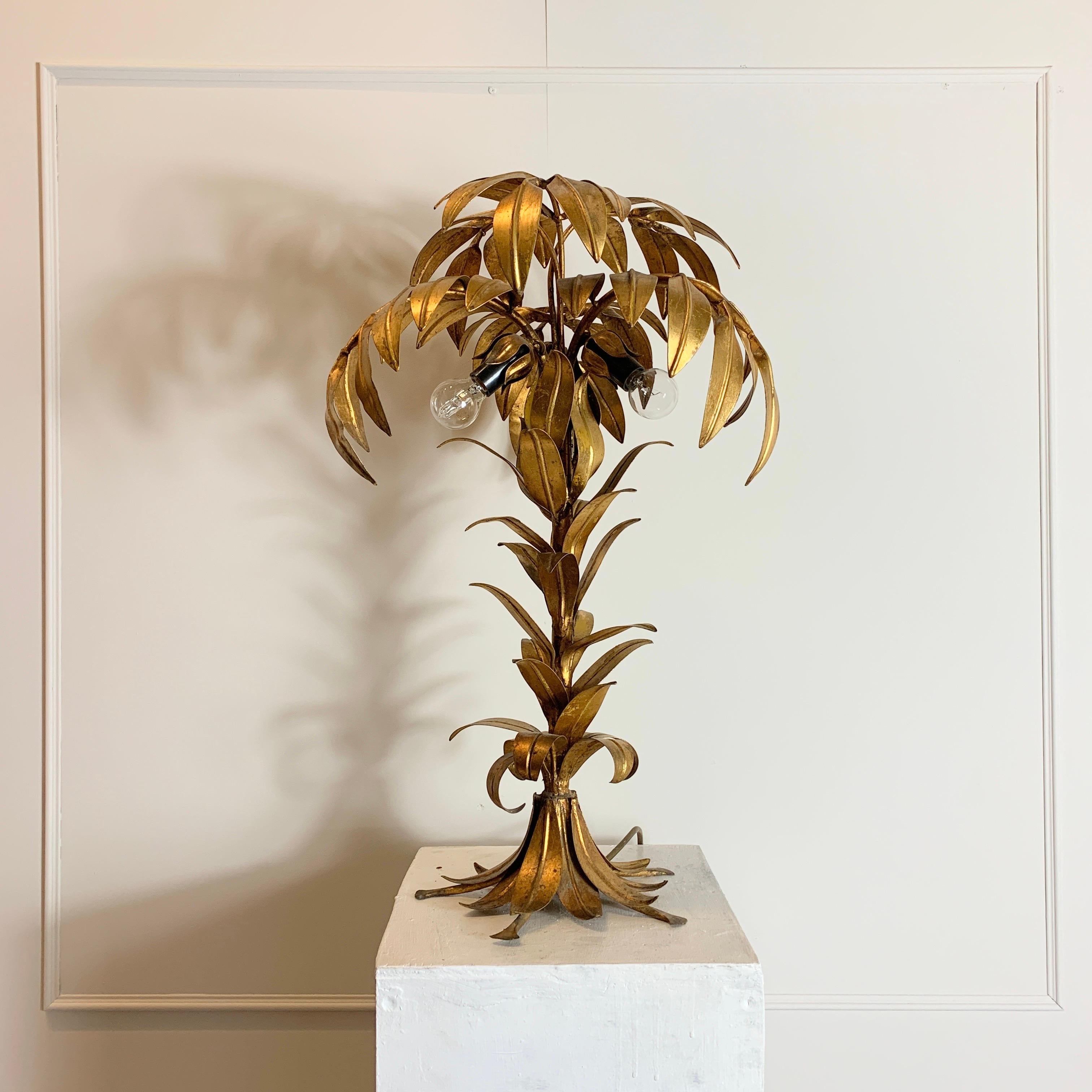 German Hans Kogl Gold Palm Tree Table Lamp 1970's For Sale