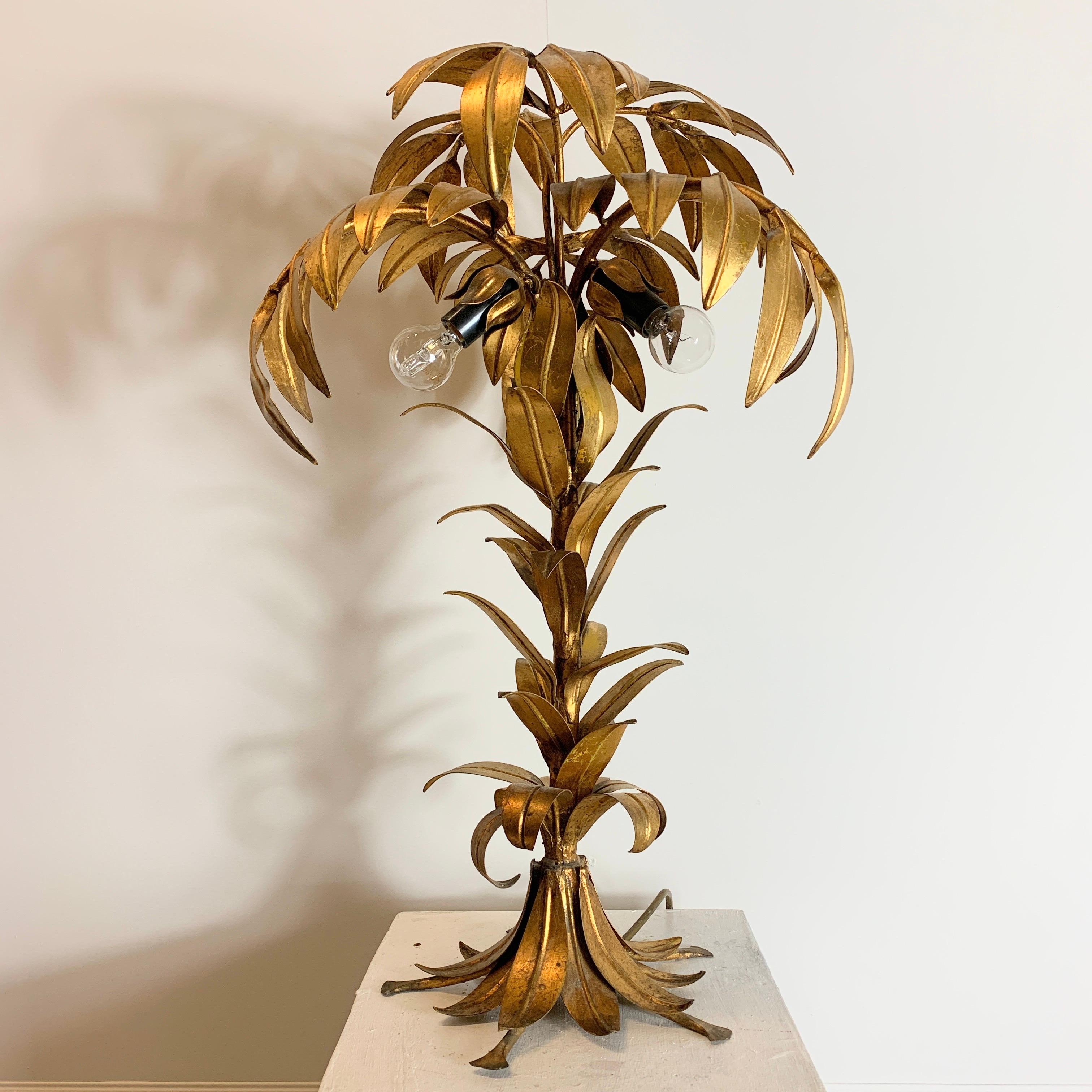 20th Century Hans Kogl Gold Palm Tree Table Lamp 1970's For Sale