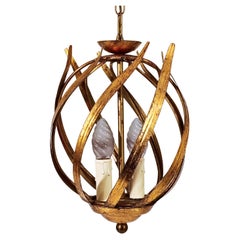 Hans Kögl. Hollywood Regency gilt leaves pendant lamp, Germany, 1960s