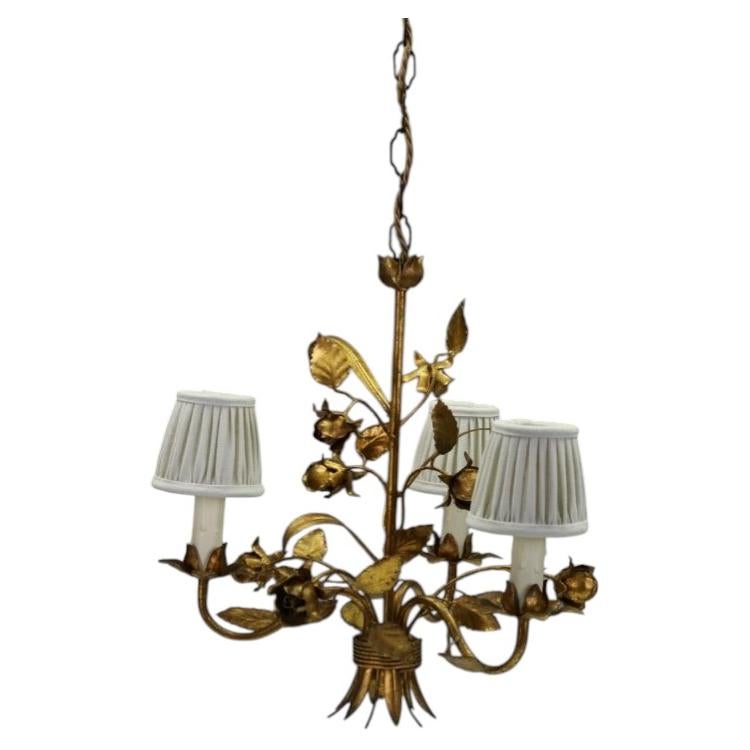 Hans Kögl Hollywood Regency Gilt Rose & Wheat Chandelier