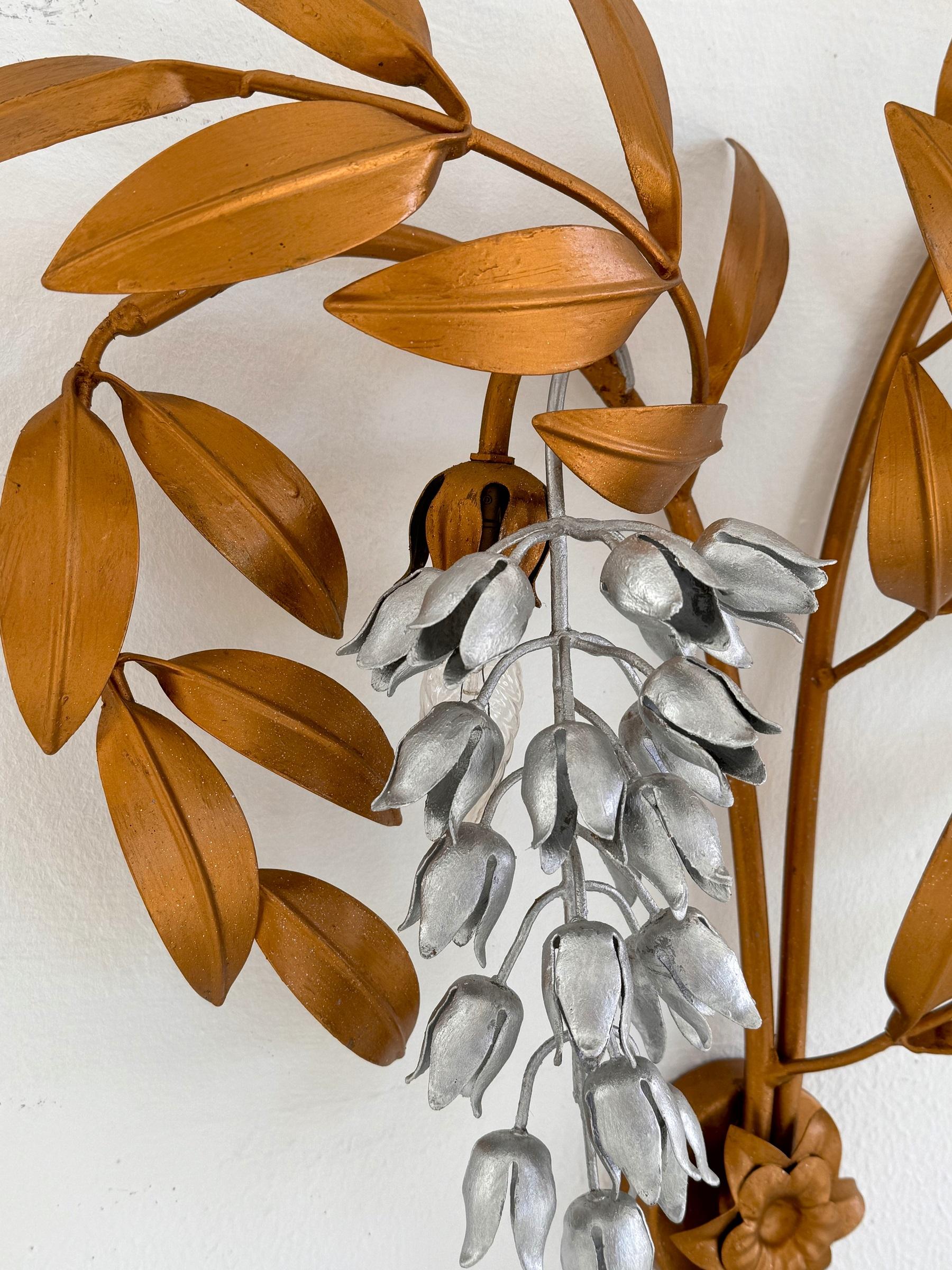 Hans Kögl Large Mid-century Wisteria Gilt 'Golden Rain' Metal Wall Sconce For Sale 6